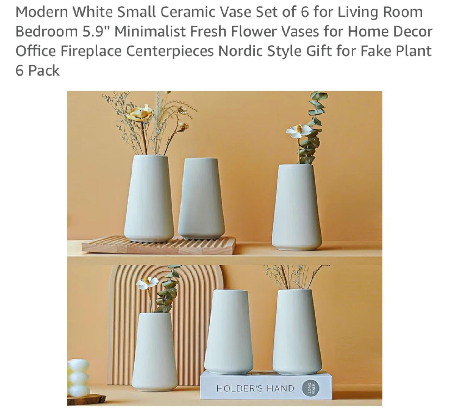 New Modern White Small 5.9” Ceramic Vase Set of 6