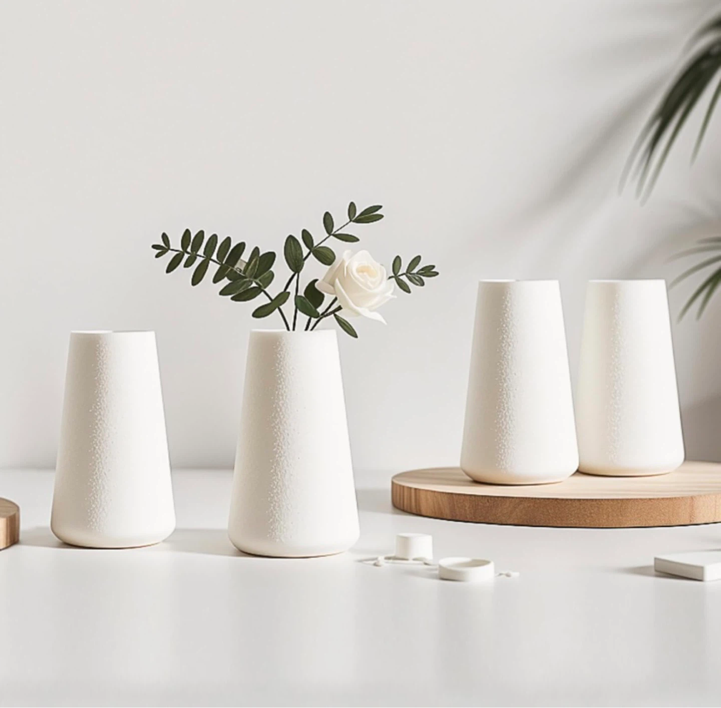 New Modern White Small 5.9” Ceramic Vase Set of 6 - photo 4