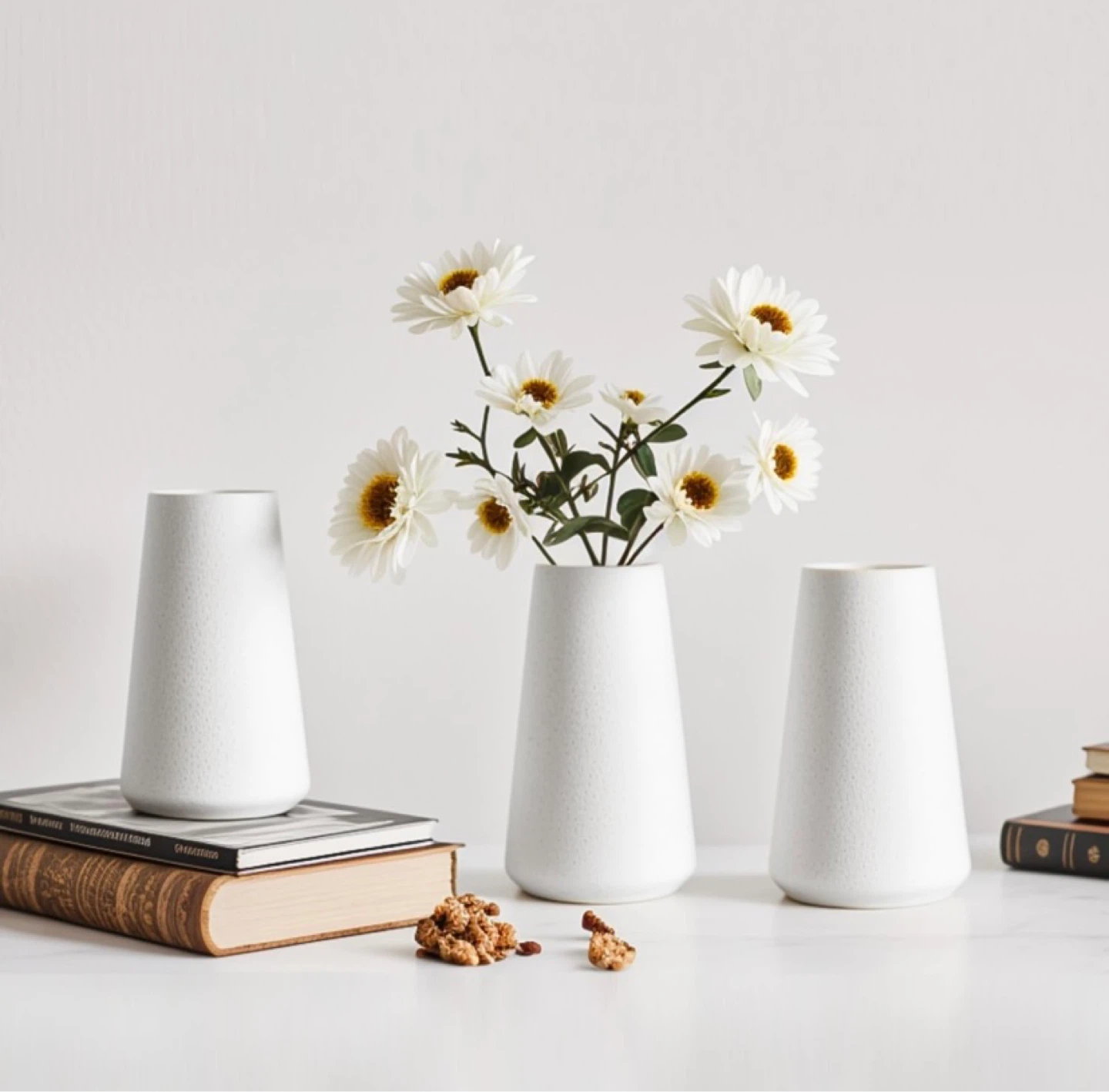 New Modern White Small 5.9” Ceramic Vase Set of 6 - photo 2