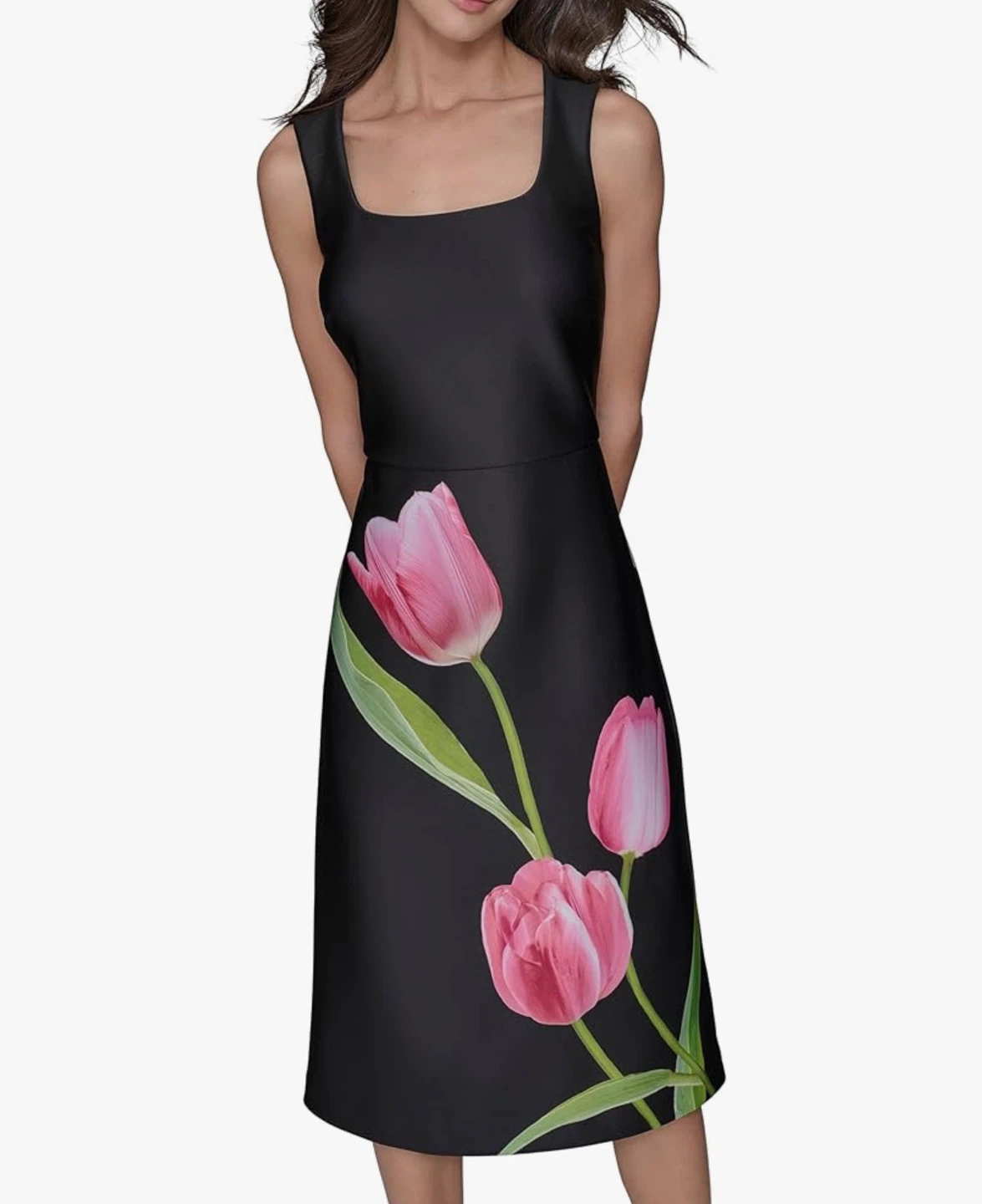 KARL LAGERFELD Womens Floral Square Neck Sleevelss Sheath Dress