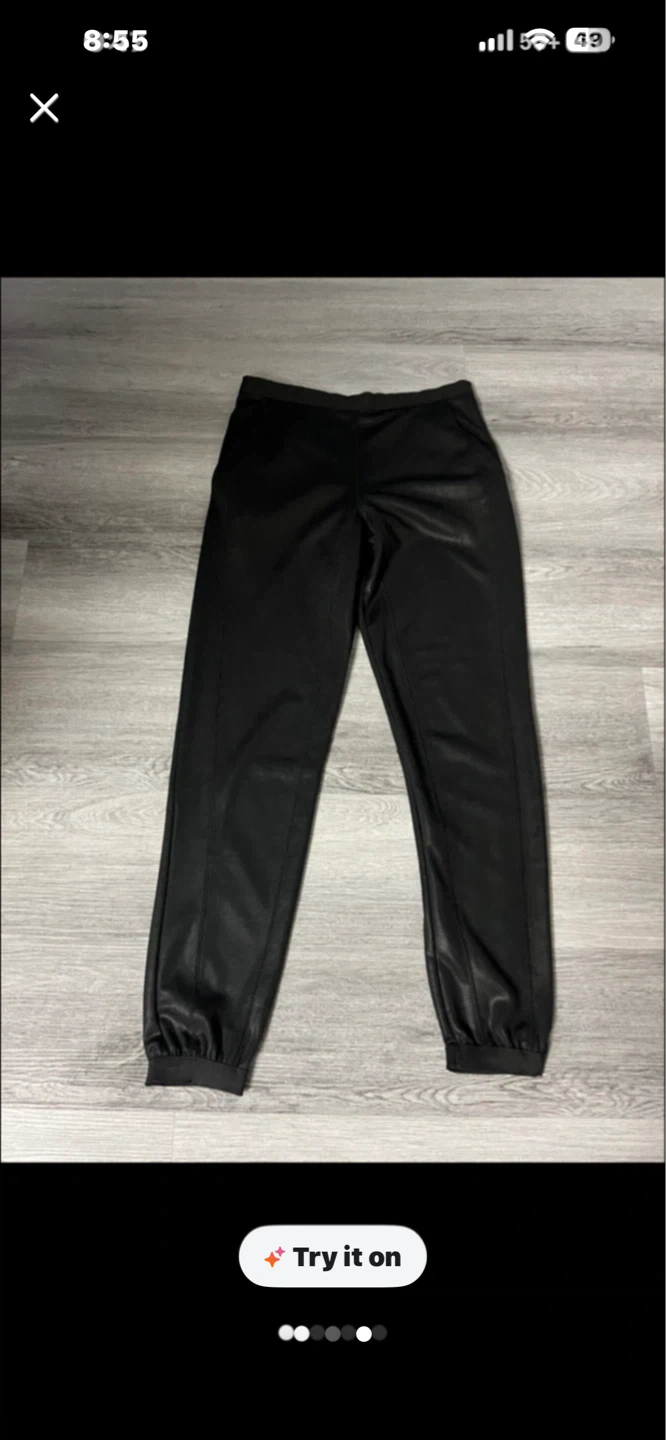ZARA Black Faux Leather Joggers Size M - photo 2