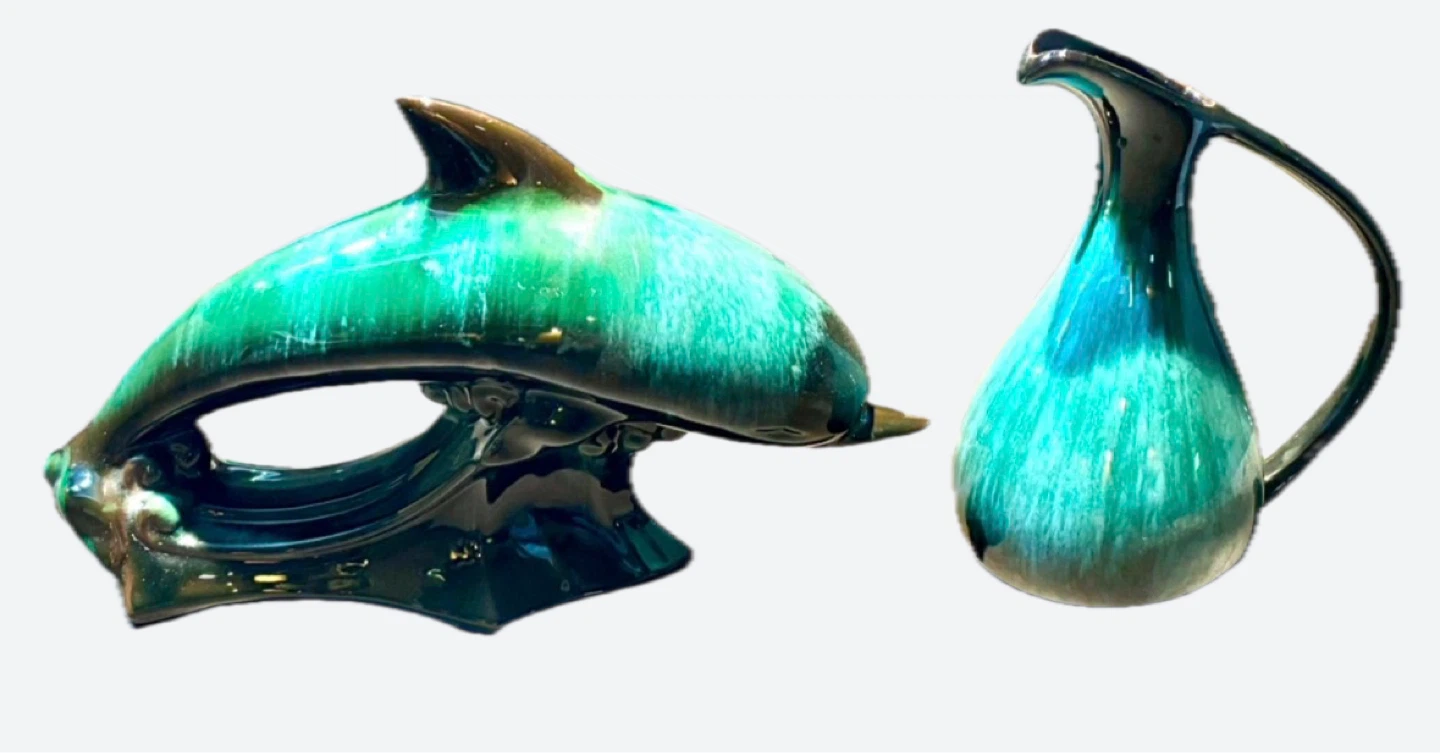 Blue Mountain Pottery Dolphin Figurine & Pitcher Set