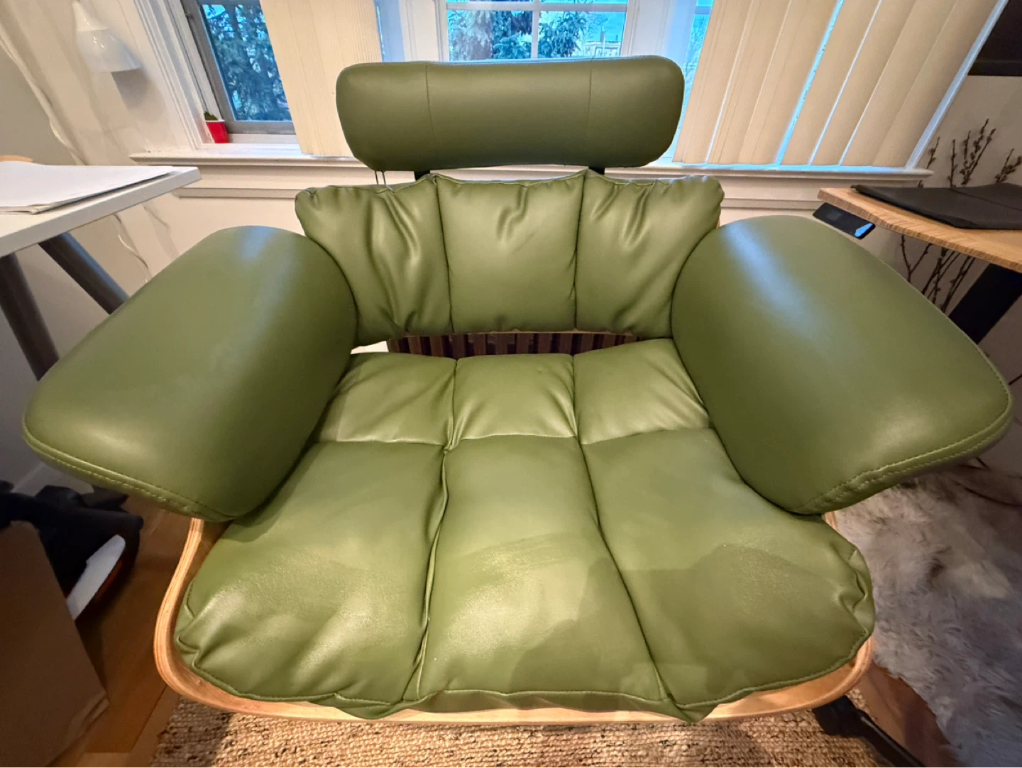 Green Leather Salon Barber Chair with Bamboo Frame