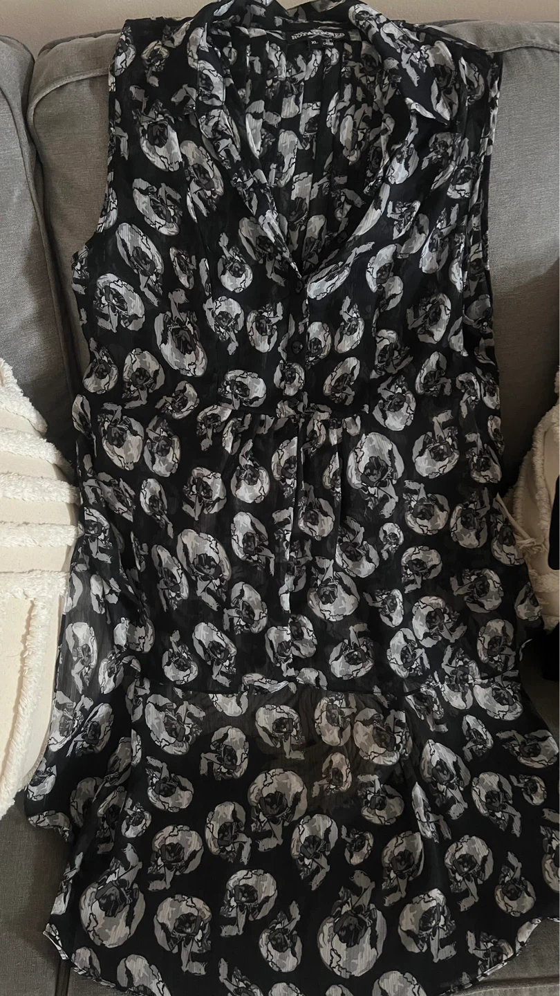 Royal Bones Skull Print Sleeveless Shirt XL