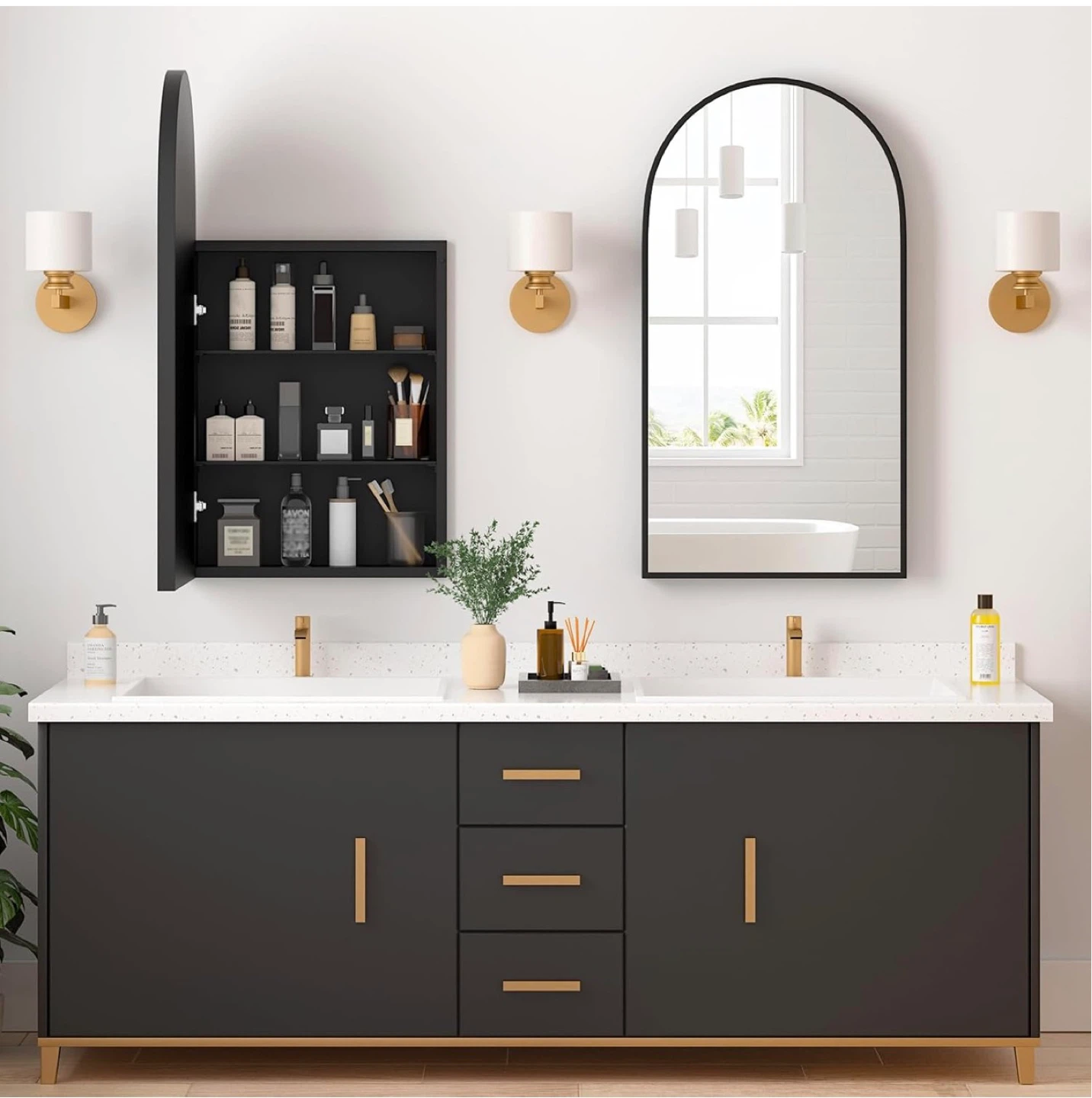 Black Arch Medicine Cabinet with Mirror - photo 5