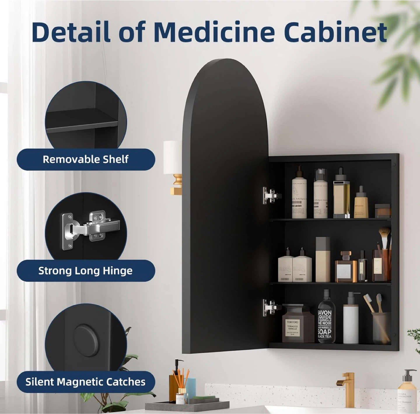 Black Arch Medicine Cabinet with Mirror - photo 4