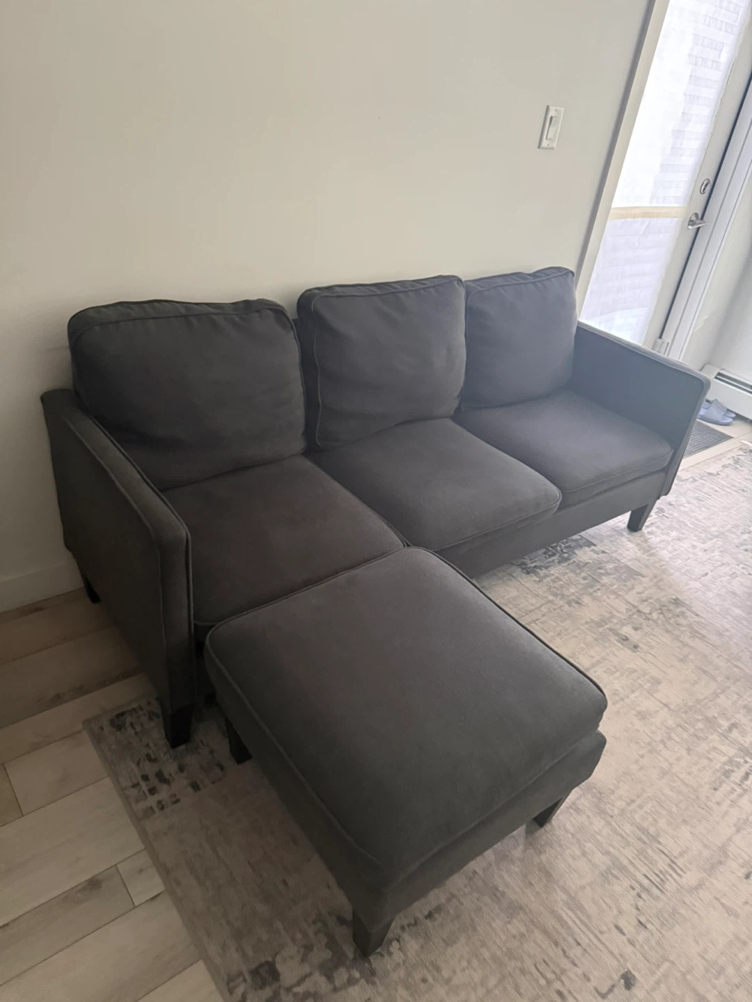 Dark Grey Sectional Sofa with Ottoman