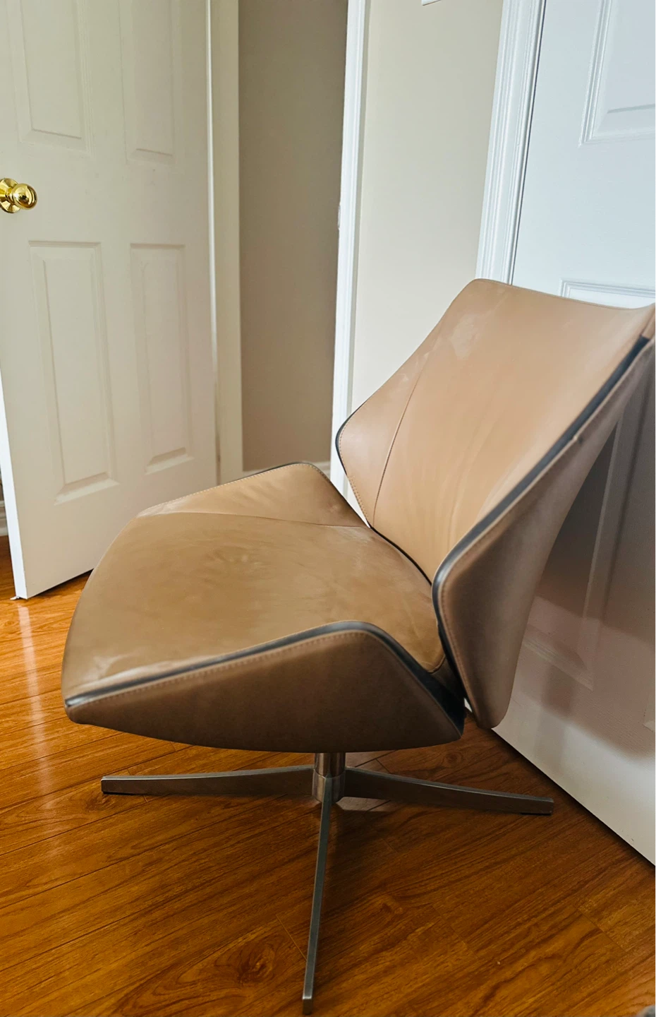 Modern Tan Leather Accent Chair