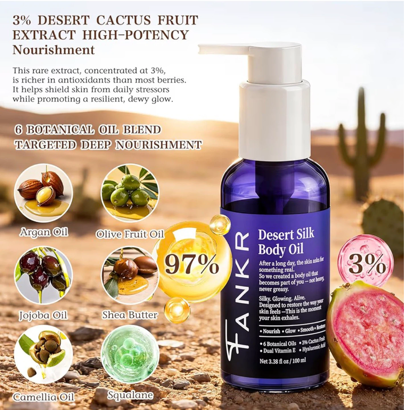 TANKR Desert Silk Body Oil - 3.38 fl oz / 100 ml - photo 4