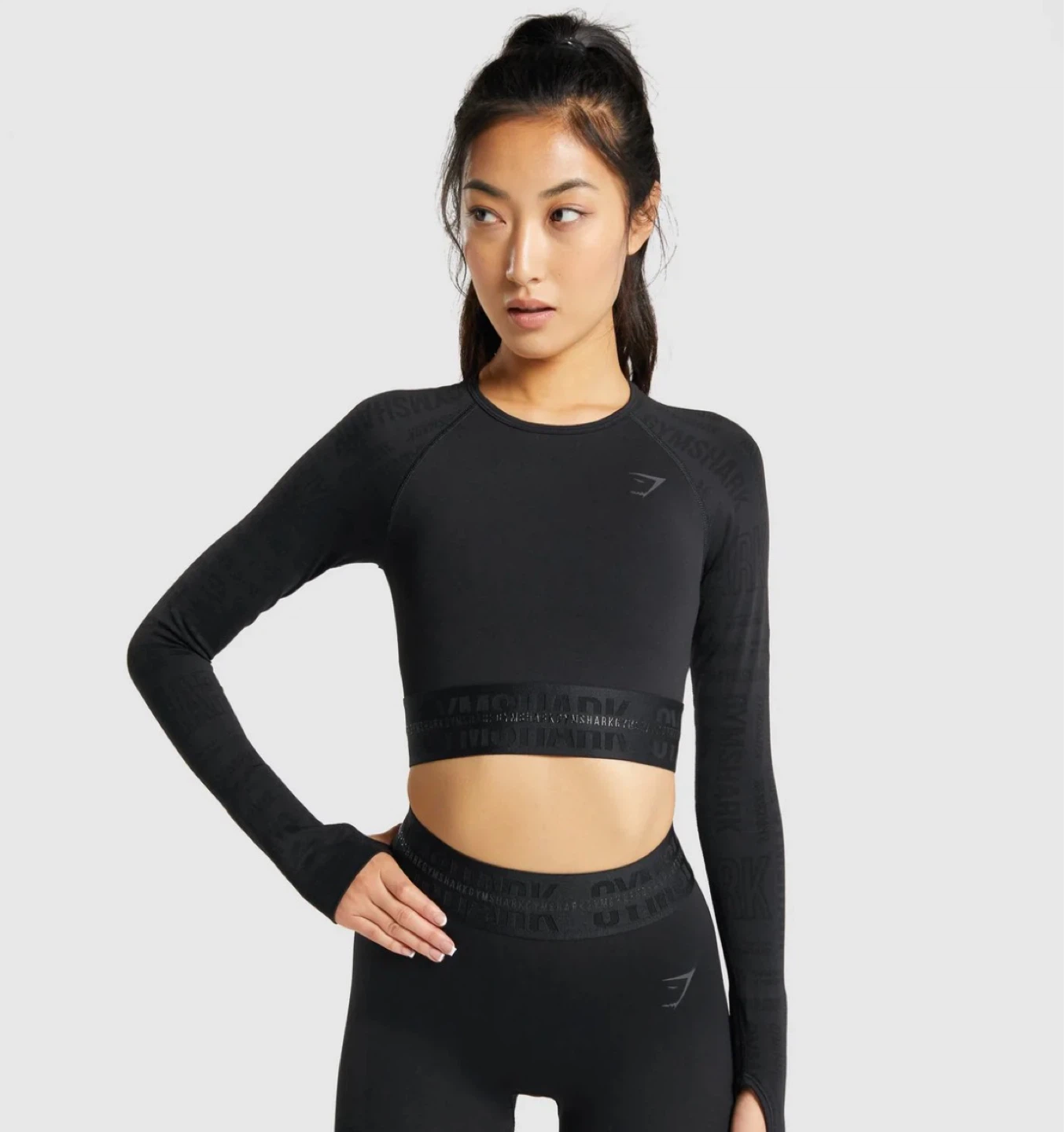 Gymshark Black Cropped Long Sleeve Shirt Medium