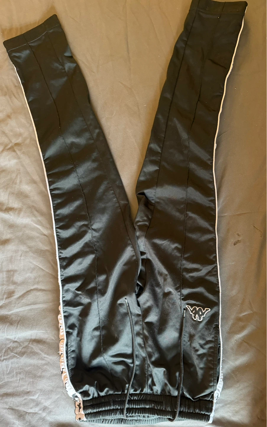 Kappa Black Track Pants with Logo Stripe