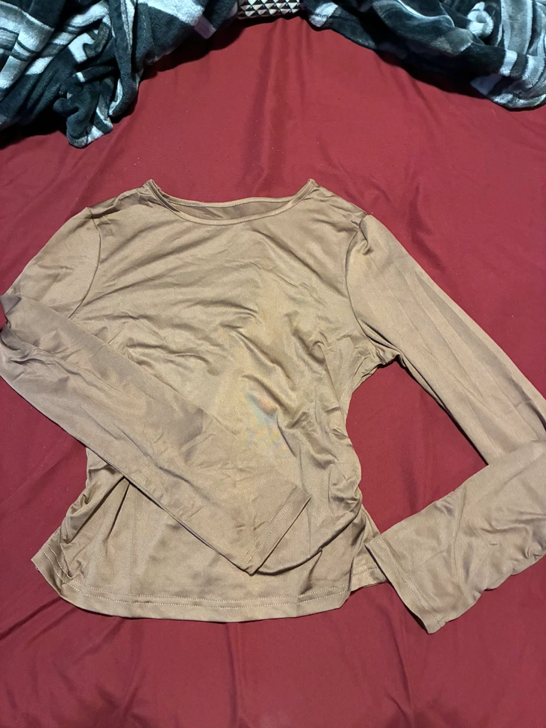 Long Sleeve Ruched Top - Brown - photo 2