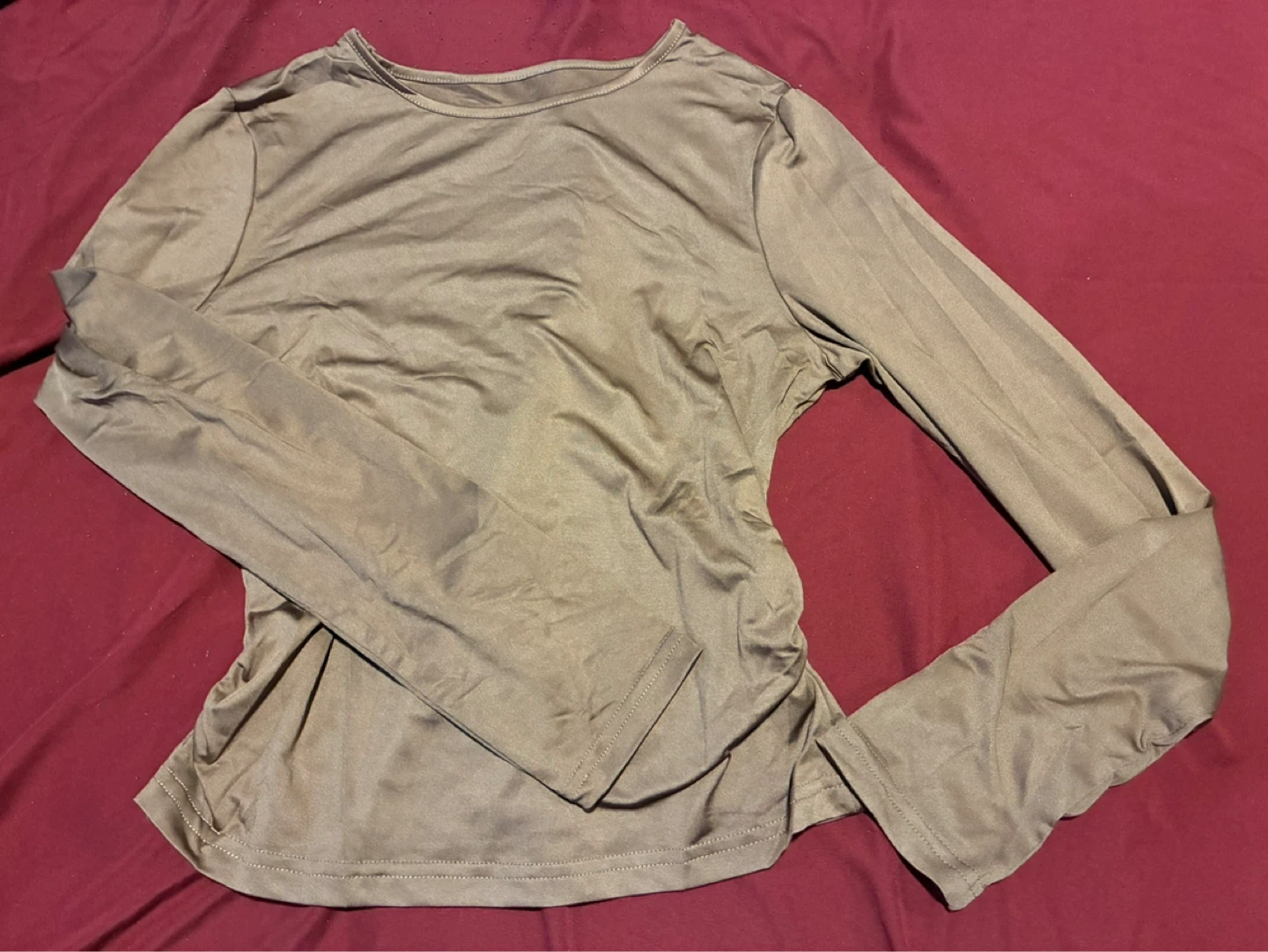 Long Sleeve Ruched Top - Brown