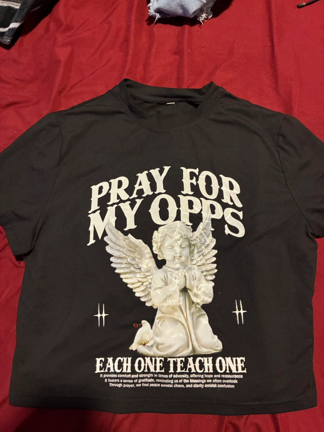 Black Graphic T-Shirt with Angel Design - photo 2