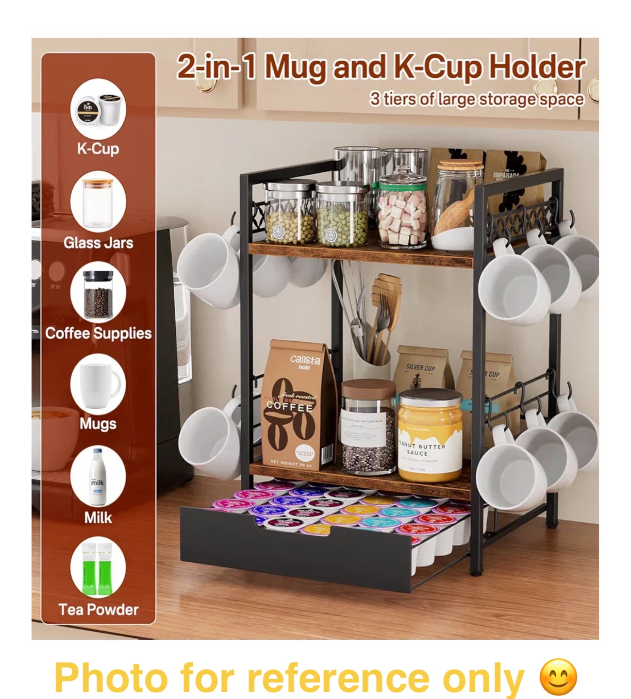 2-Tier Rustic Wood and Metal Mug and K-Cup Holder - photo 5