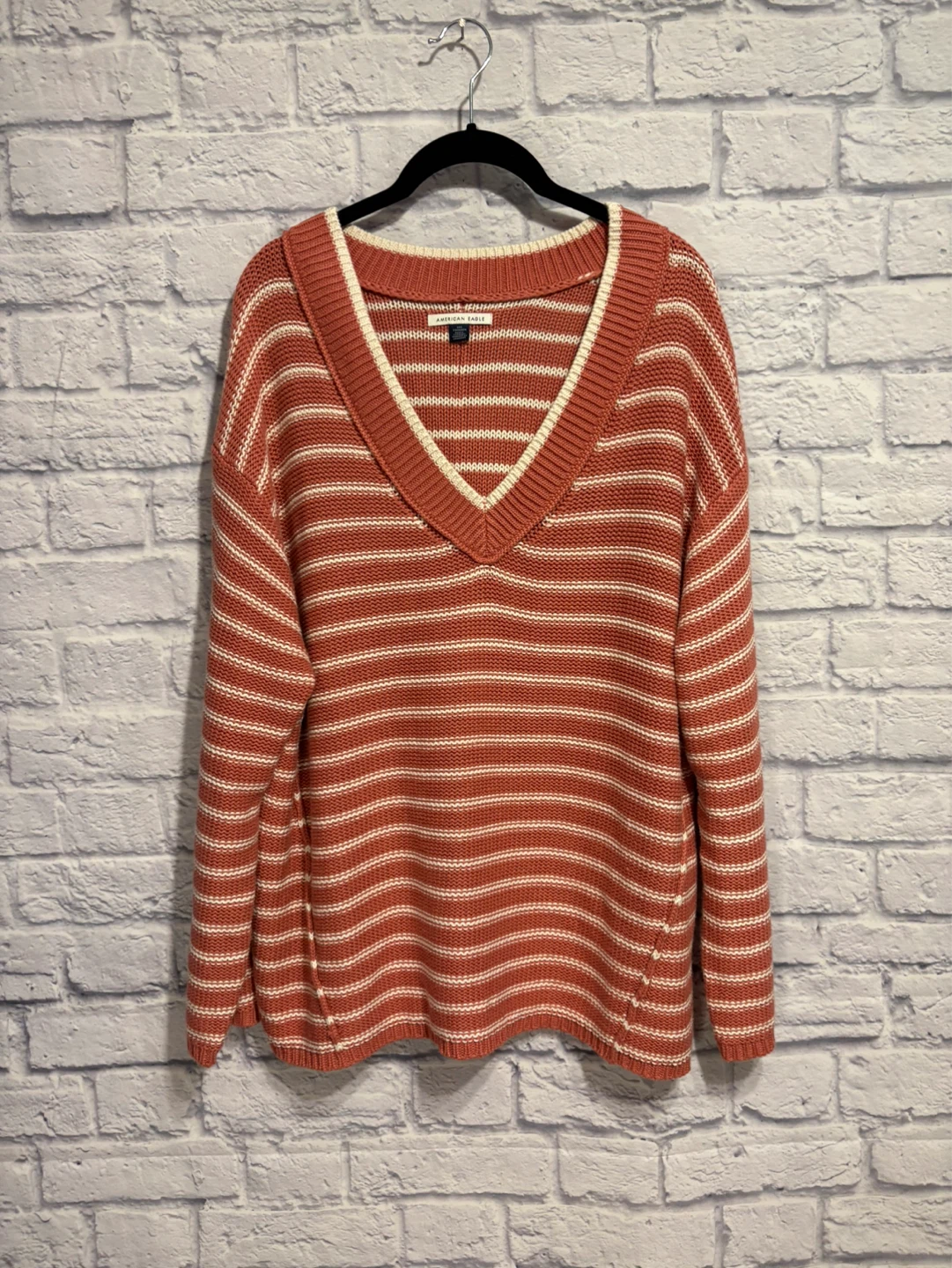American Eagle Striped V-Neck Sweater XXS