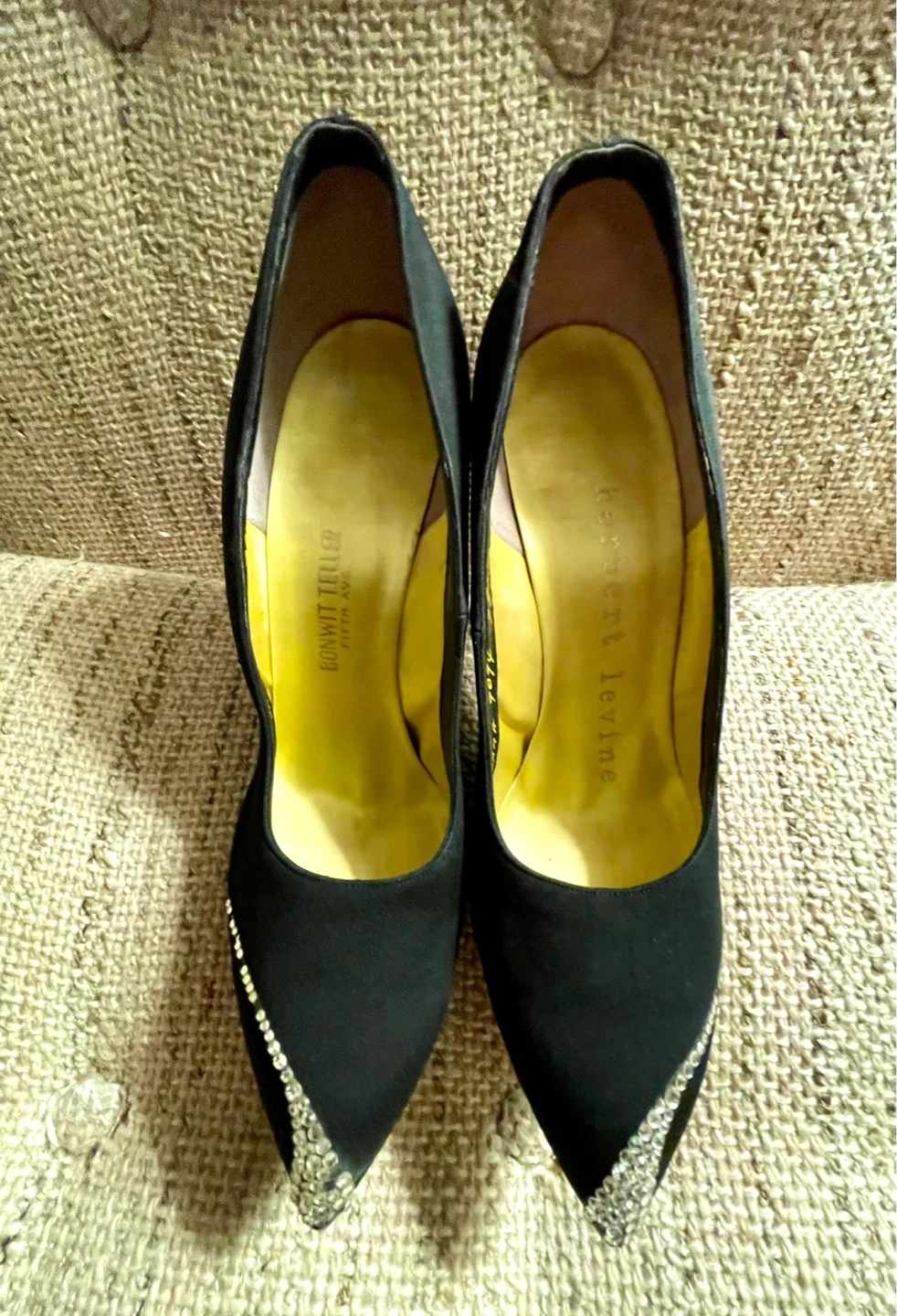 Vintage Herbert Levine Black Satin Stiletto Heels