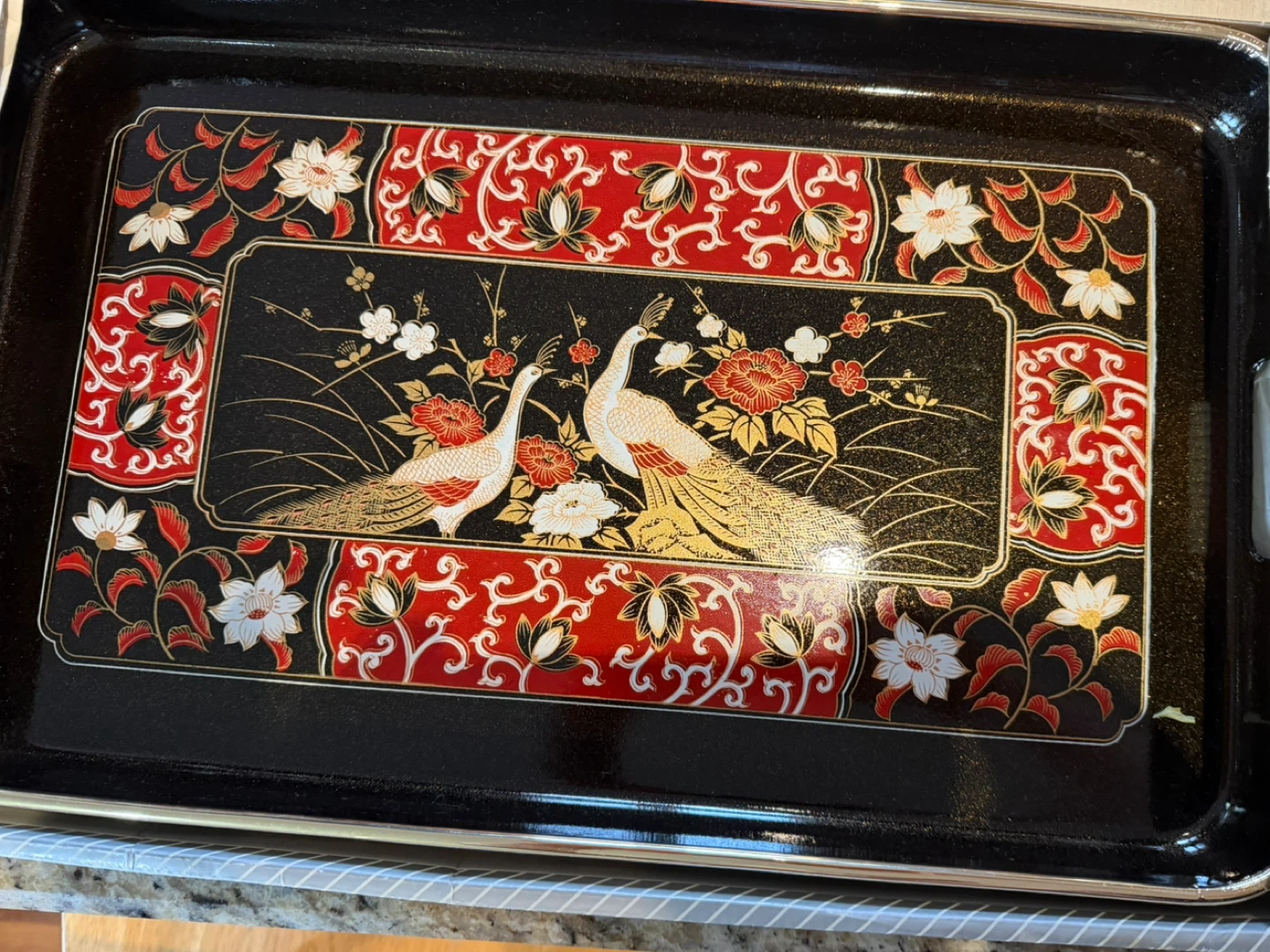 Peacock Lacquered Tray Set - 3 Pieces - photo 4