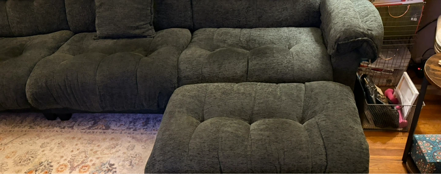 Dark Green Sectional Sofa with Ottoman - photo 2