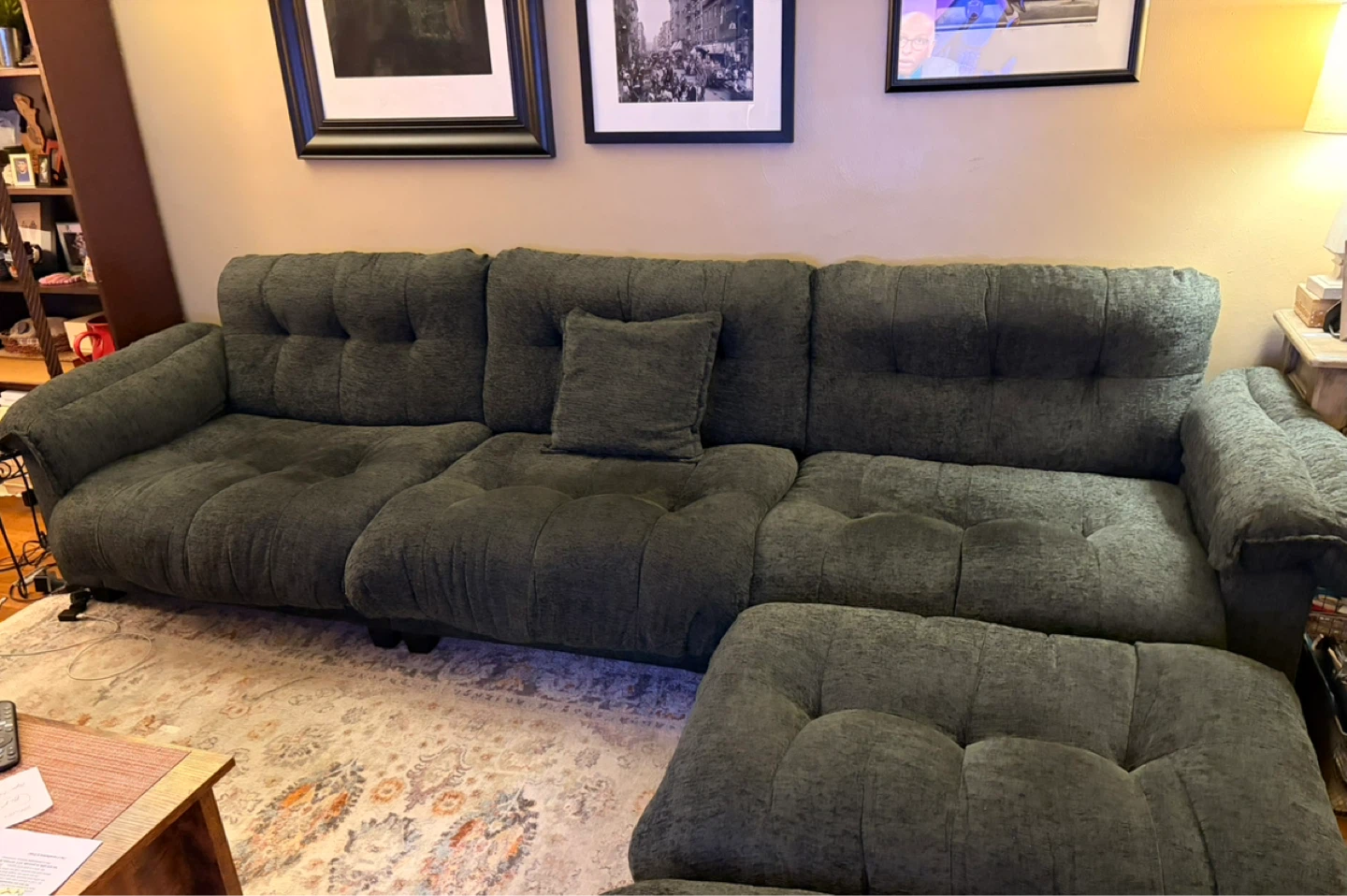 Dark Green Sectional Sofa with Ottoman - photo 3