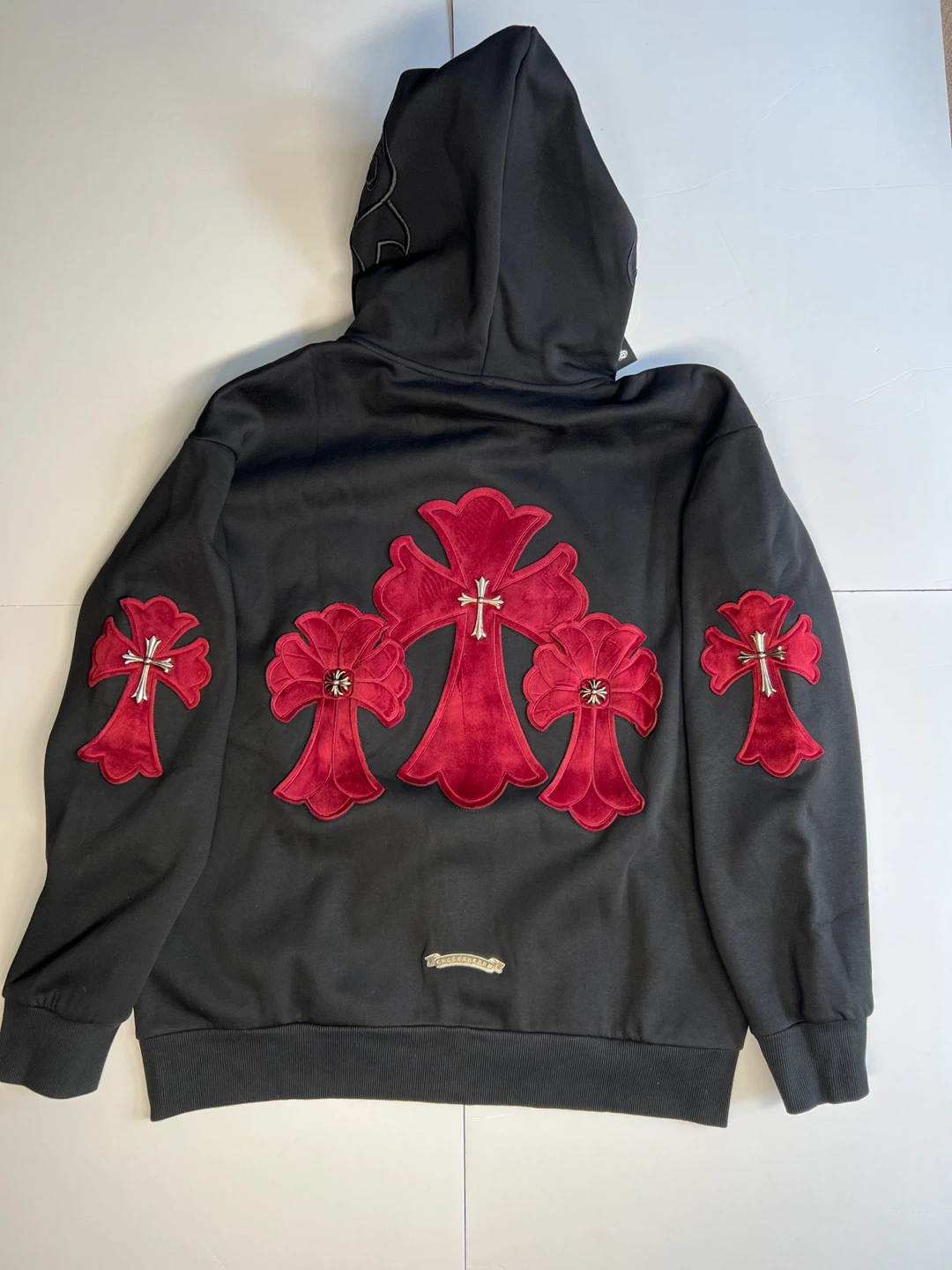Chrome Hearts Black Zip Up Hoodie with Red Cross Appliques - photo 4