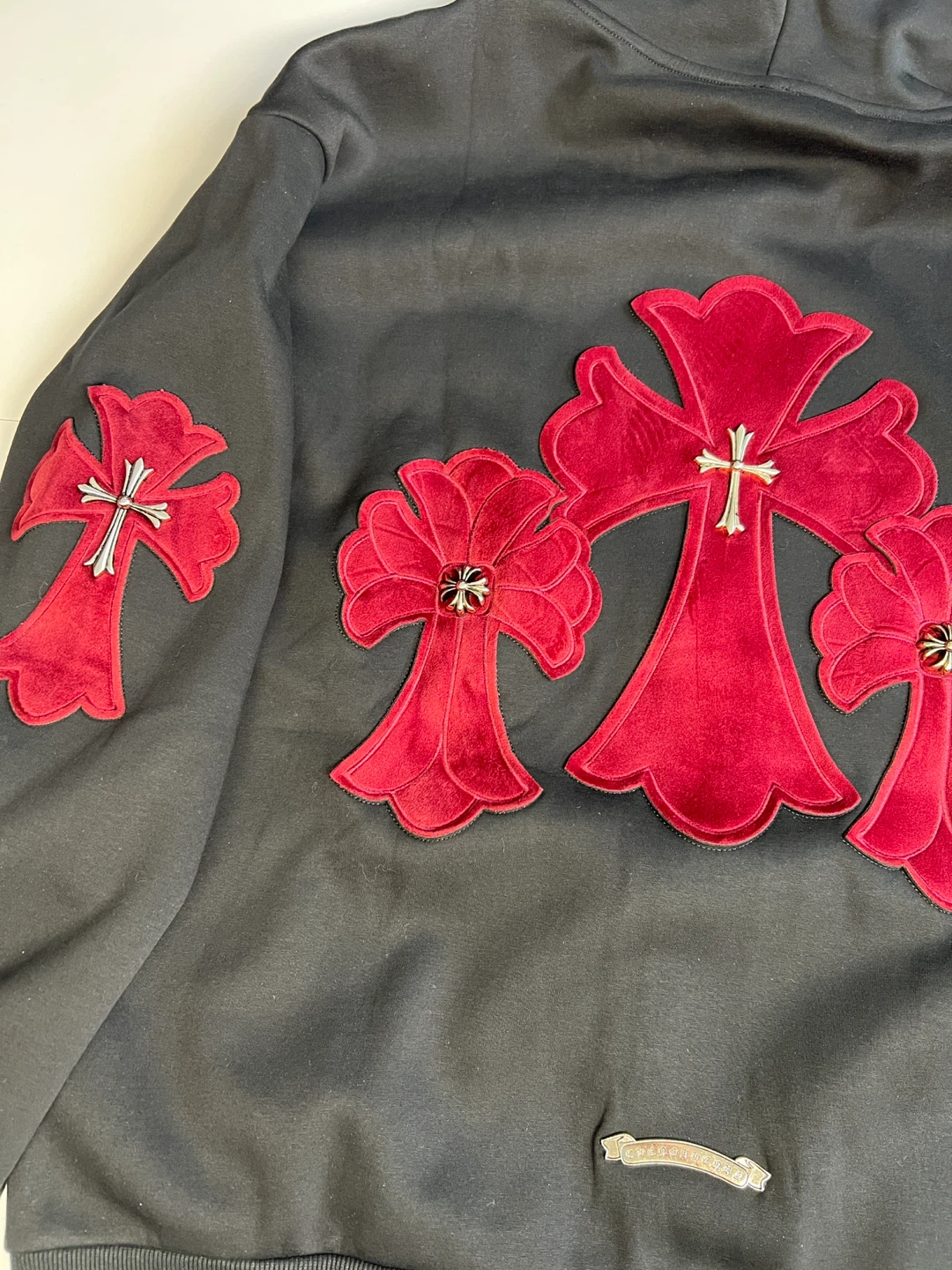 Chrome Hearts Black Zip Up Hoodie with Red Cross Appliques - photo 5