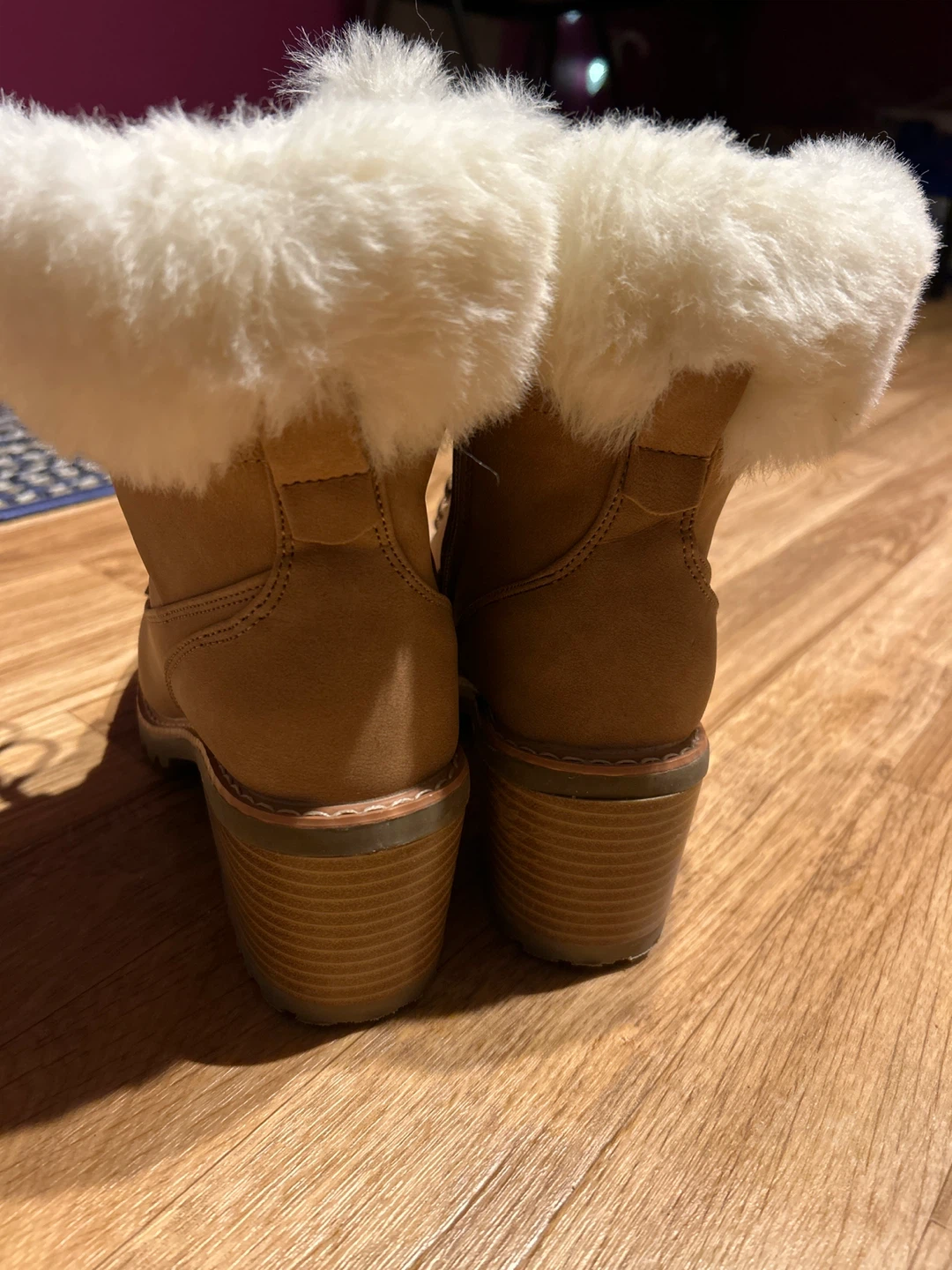 Tan Faux Suede Lace-Up Boots with Faux Fur Trim - photo 2