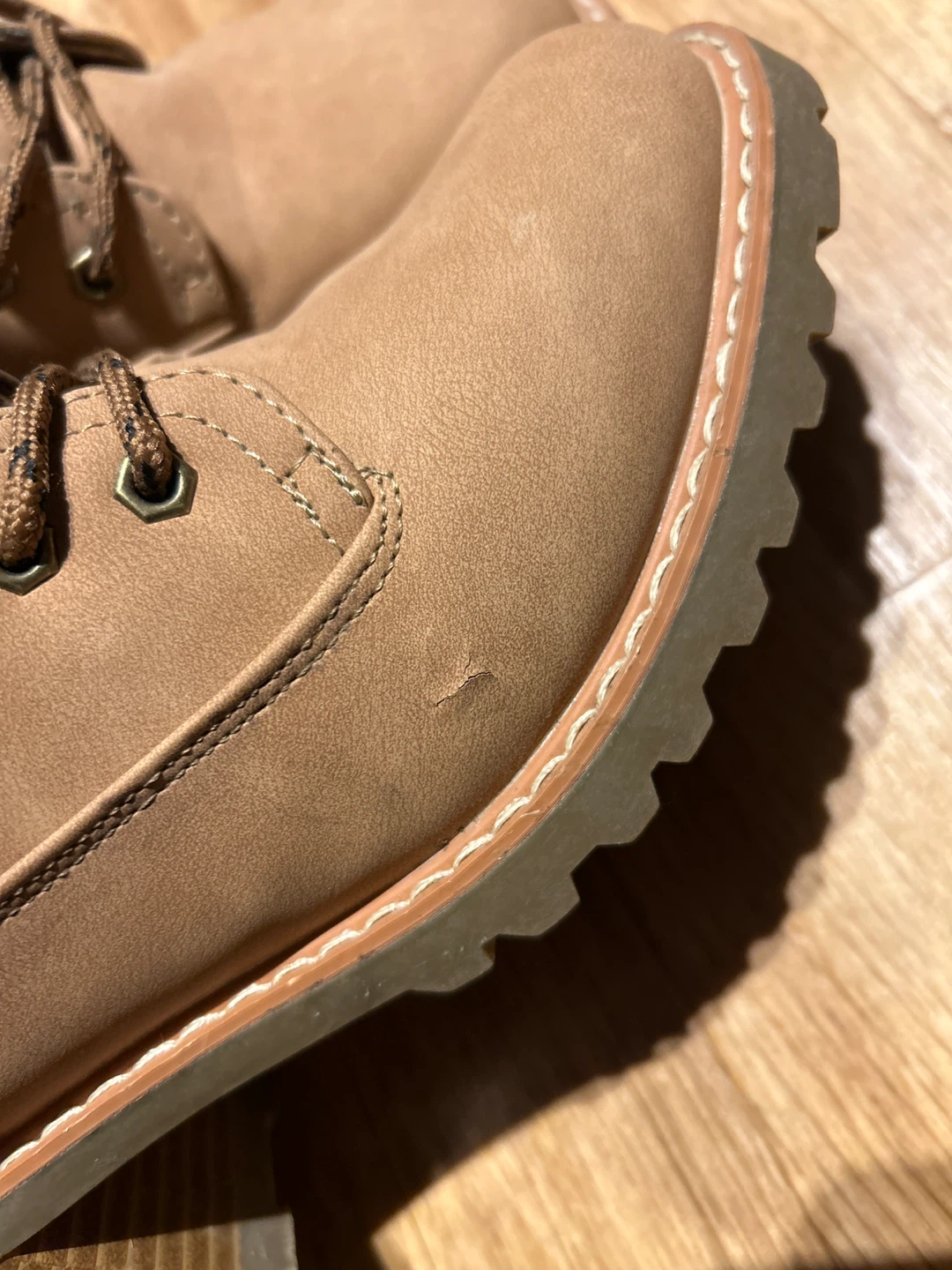 Tan Faux Suede Lace-Up Boots with Faux Fur Trim - photo 4