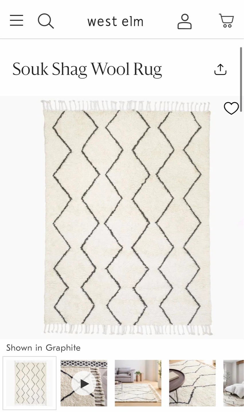 West Elm Souk Shag Wool Rug Graphite