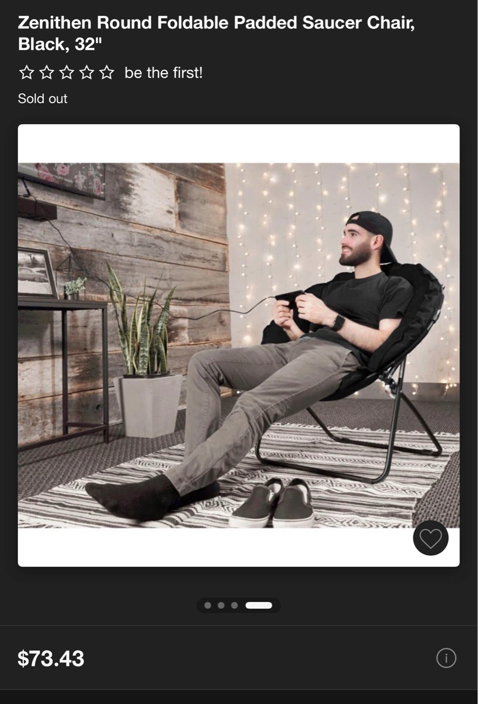 Round Foldable Padded Chair - Black