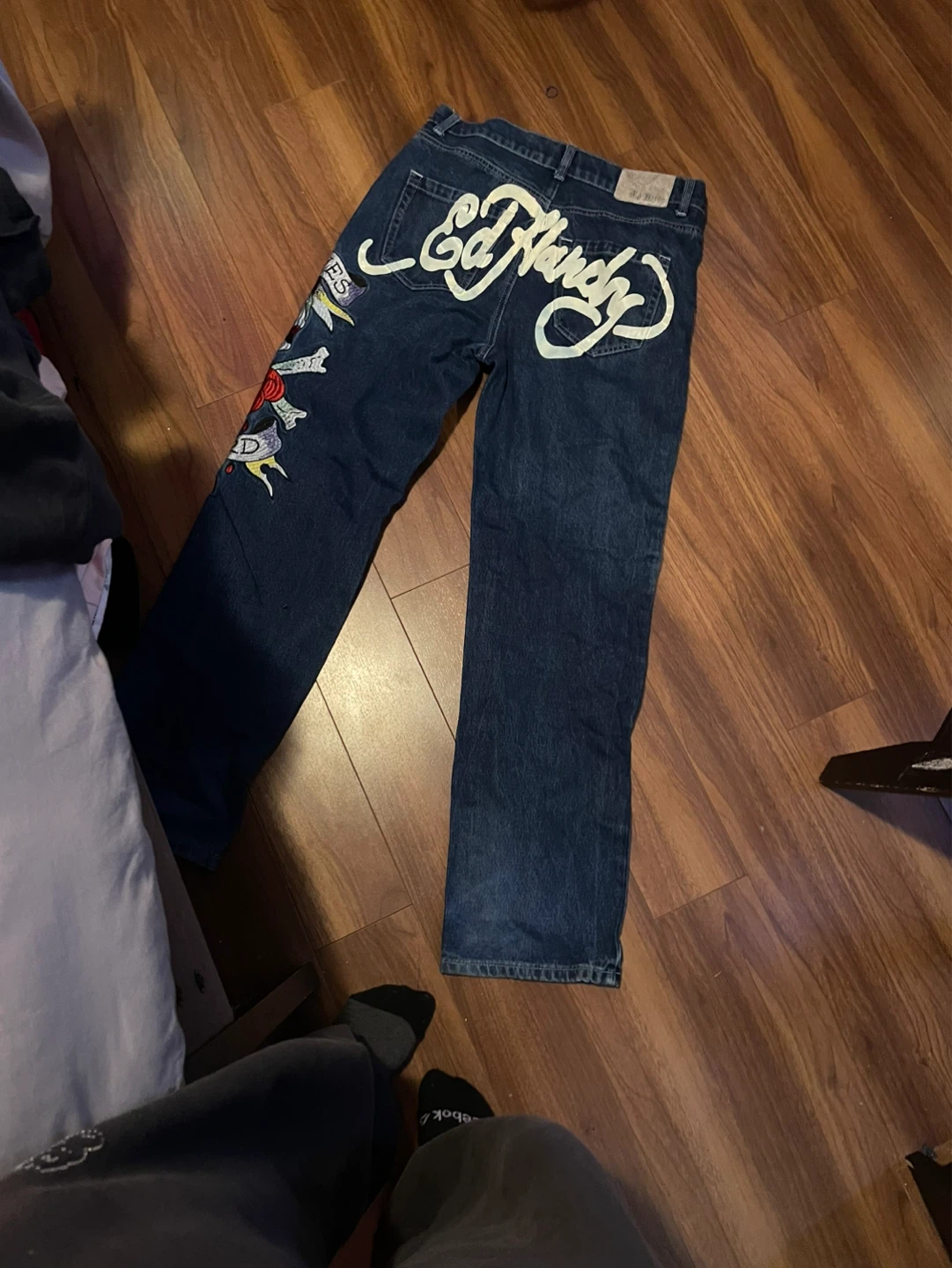 Ed Hardy Jeans - Embroidered Skull & Roses