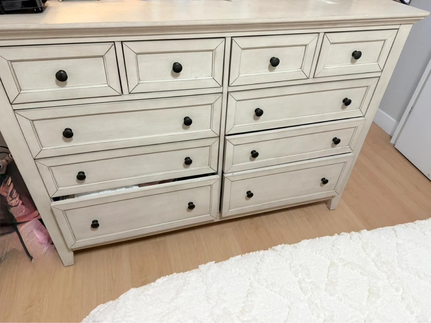 KING BED EUC Cream coloured dresser and bed frame with storage - photo 5