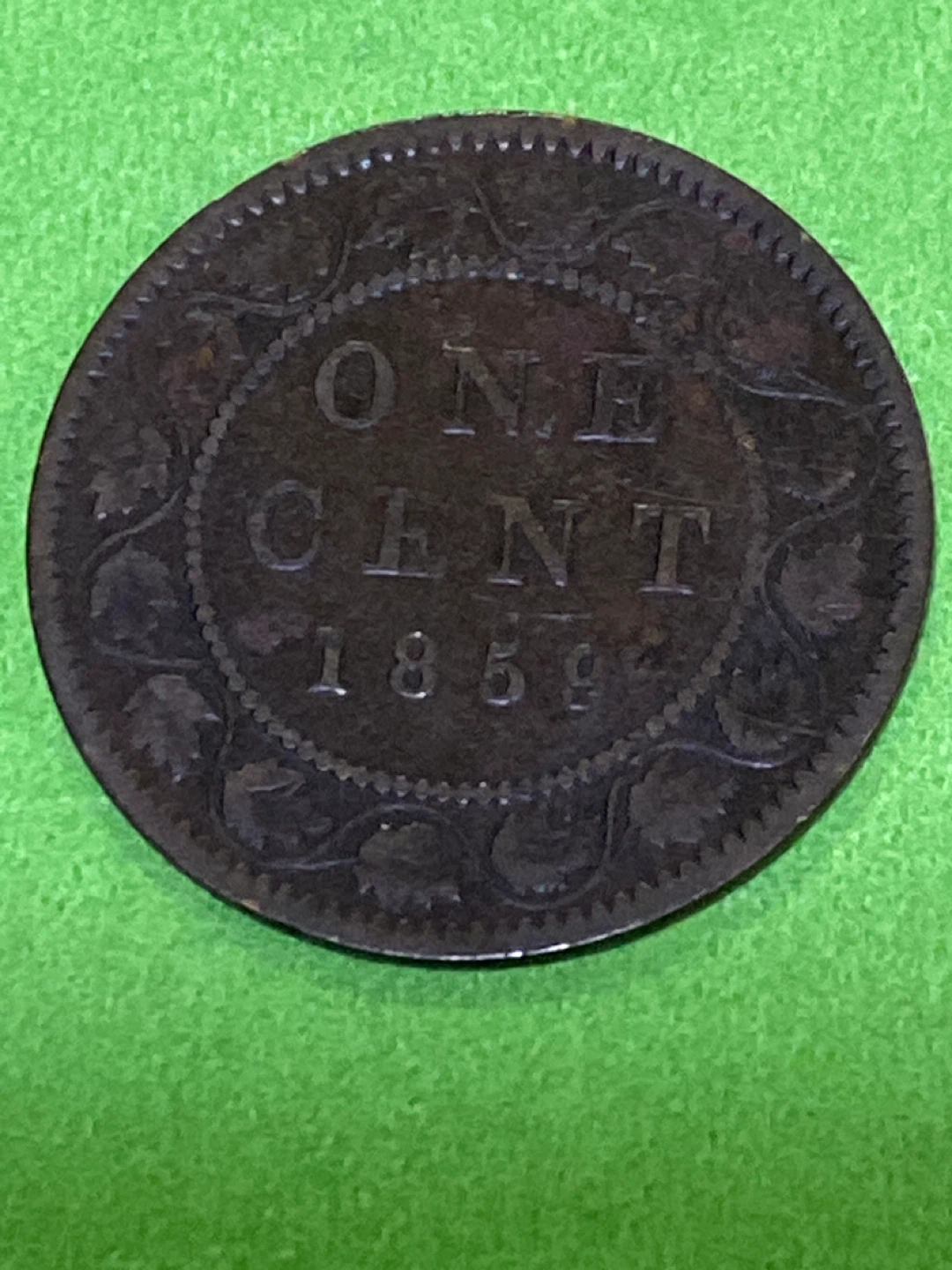 1859 Canada Victoria Regina One Cent Coin - photo 2