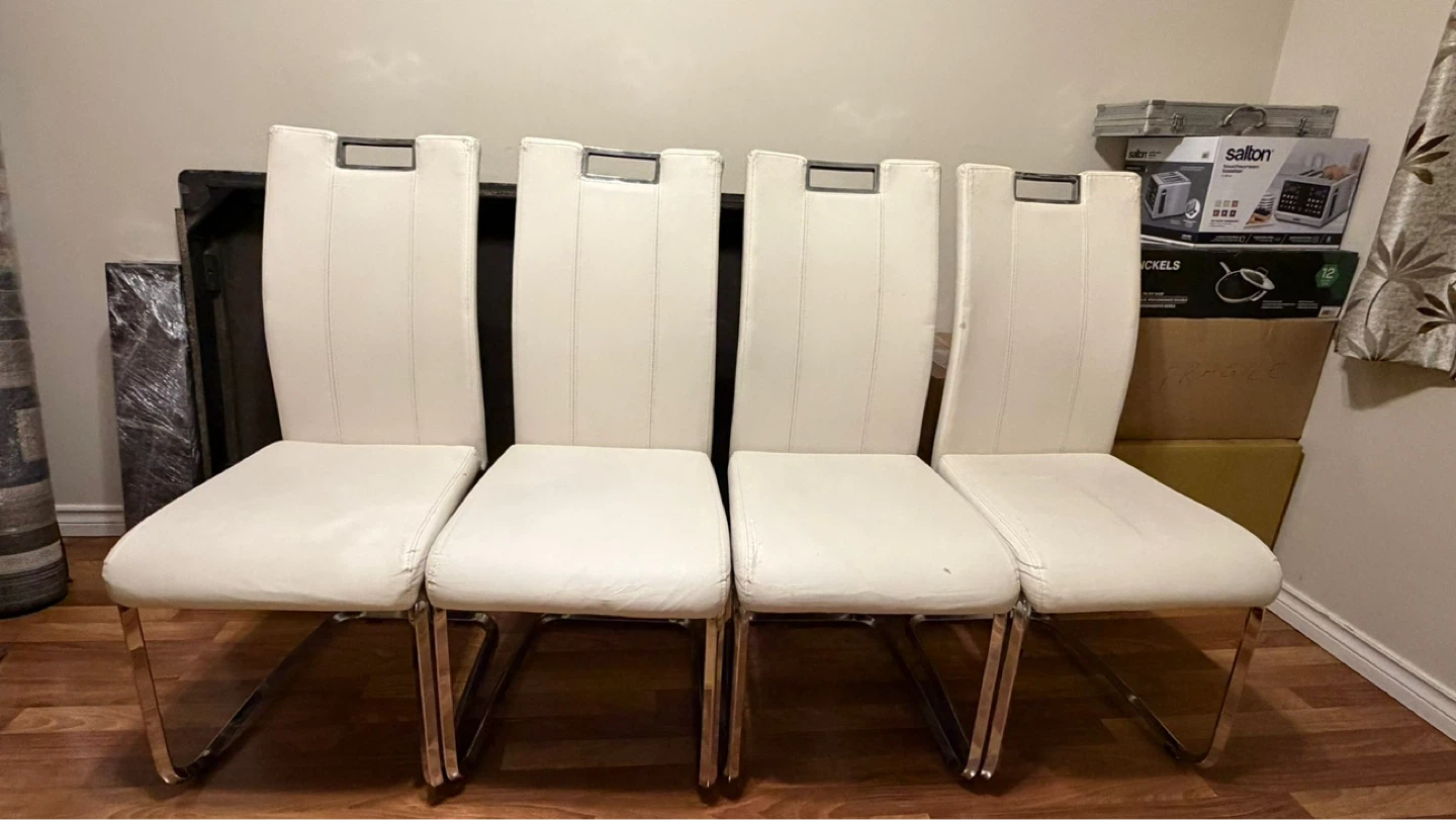 White Faux Leather Dining Chairs (Set of 4)