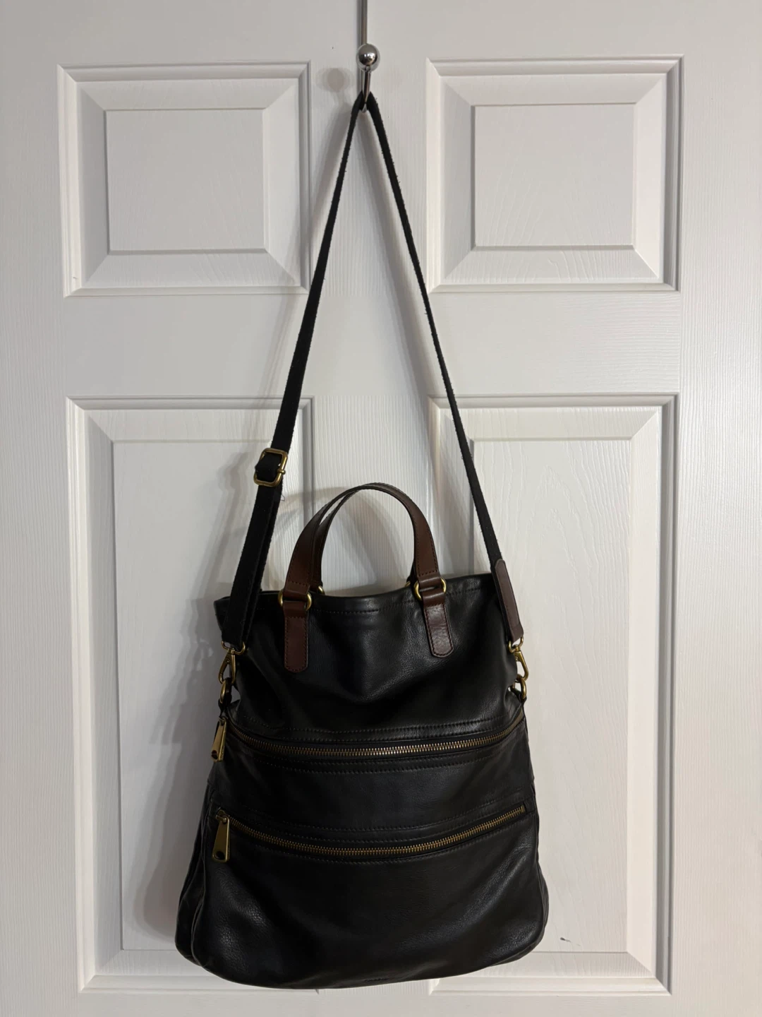 Fossil Black Leather Tote Bag