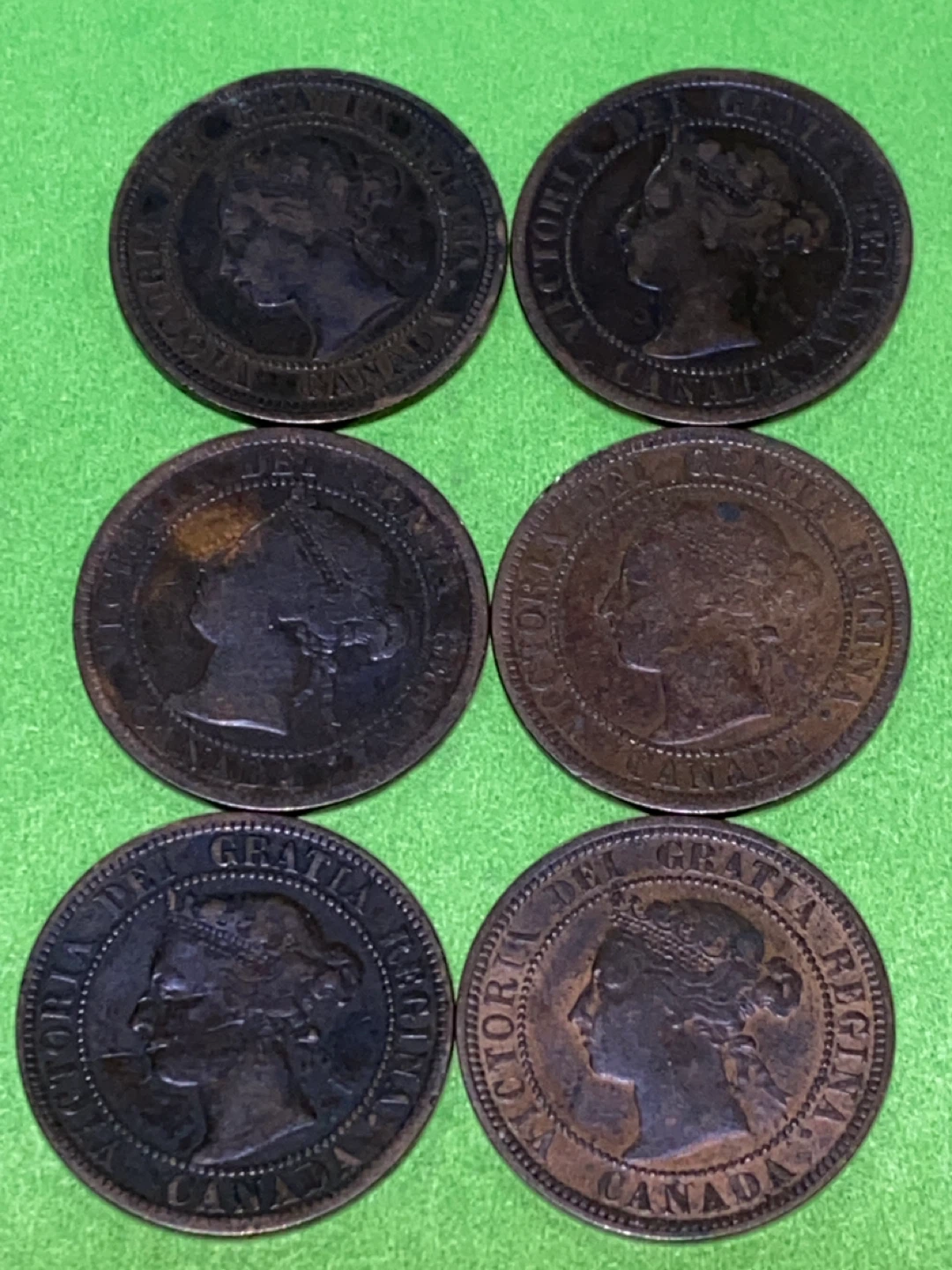 Collection of 6 Canadian One Cent Coins