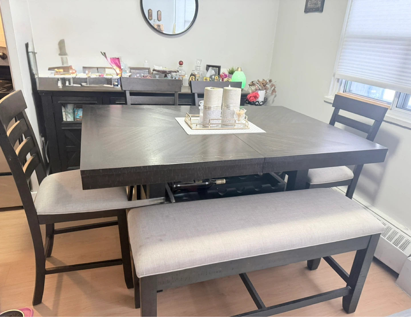 EUC Dining Table Set with 4 Chairs and Bench