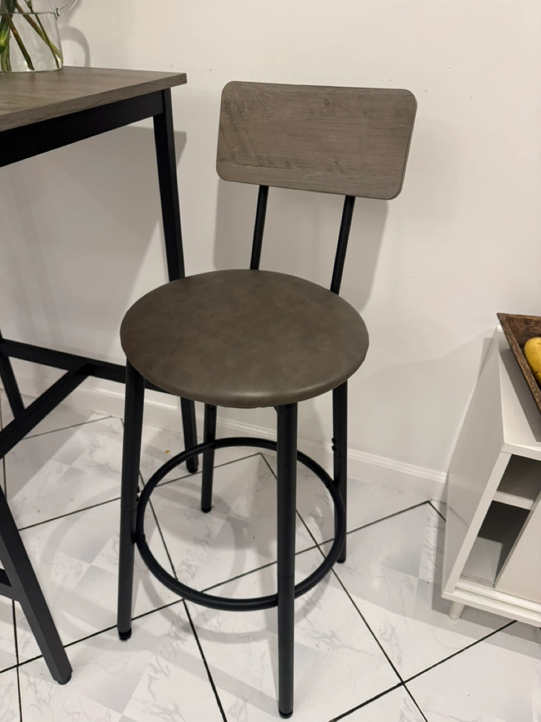 Bar height dining set with square table and 2 cushioned stools. - photo 4