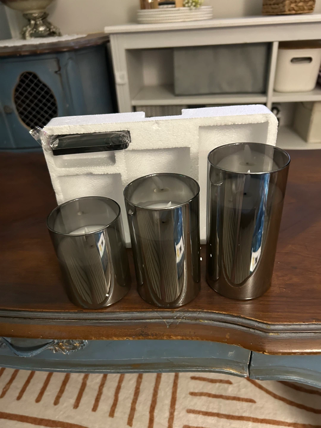 Set of 3 Grey LED Flameless Candles with Remote - photo 2
