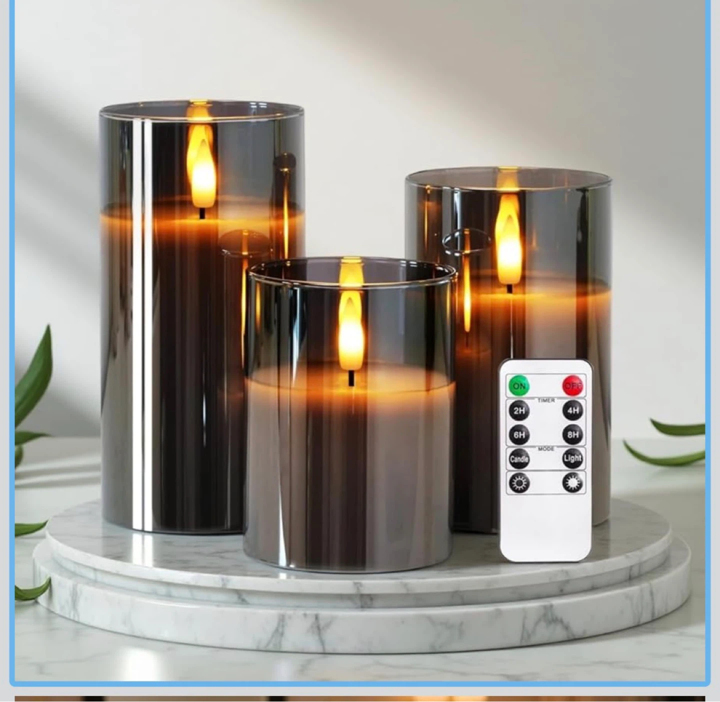 Set of 3 Grey LED Flameless Candles with Remote - photo 5