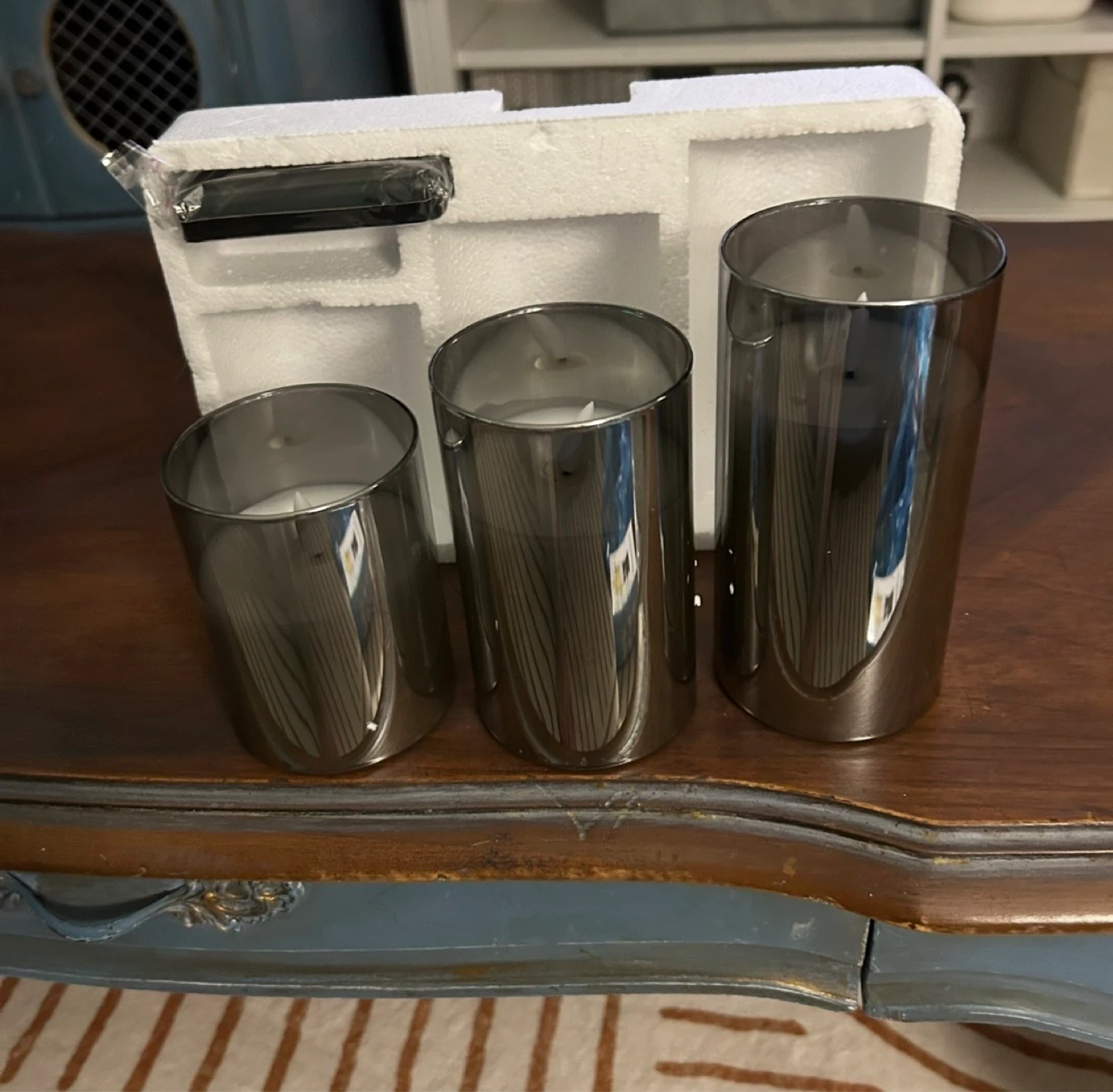 Set of 3 Grey LED Flameless Candles with Remote