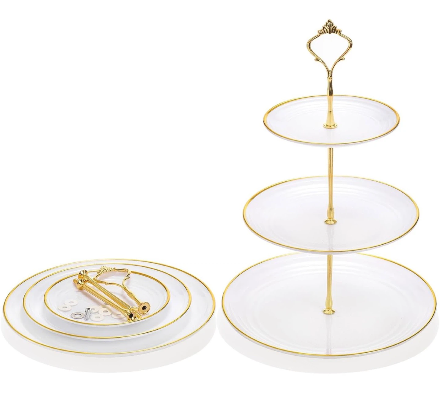 3-Tier White Ceramic Tiered Serving Stand with Gold Trim - photo 3