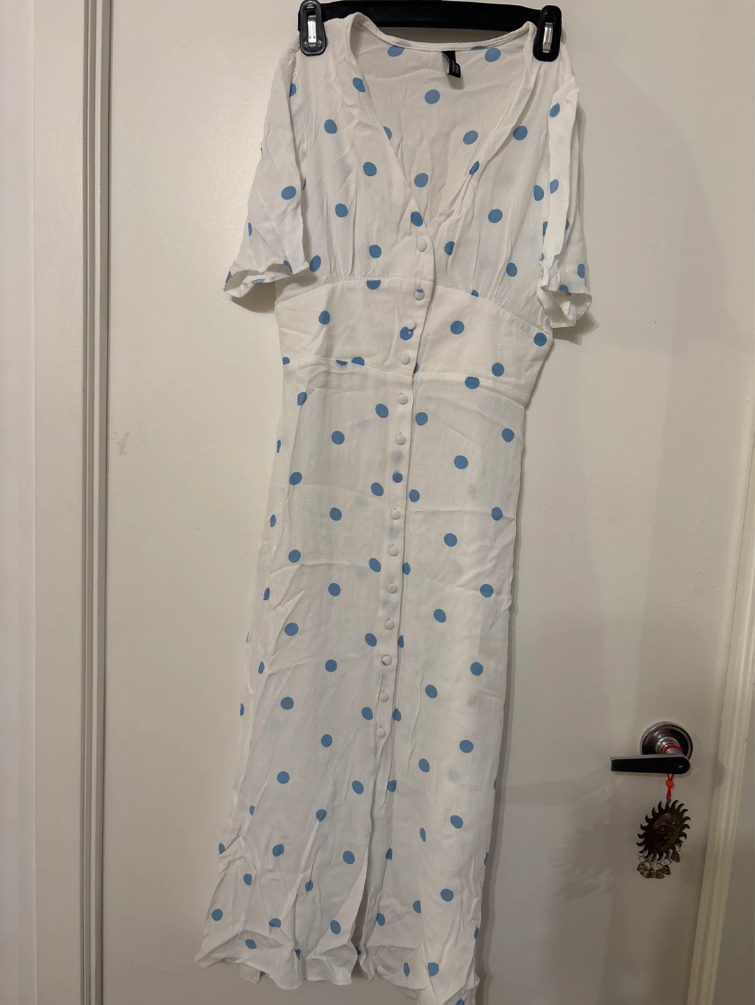 White and Blue Polka Dot Midi Dress