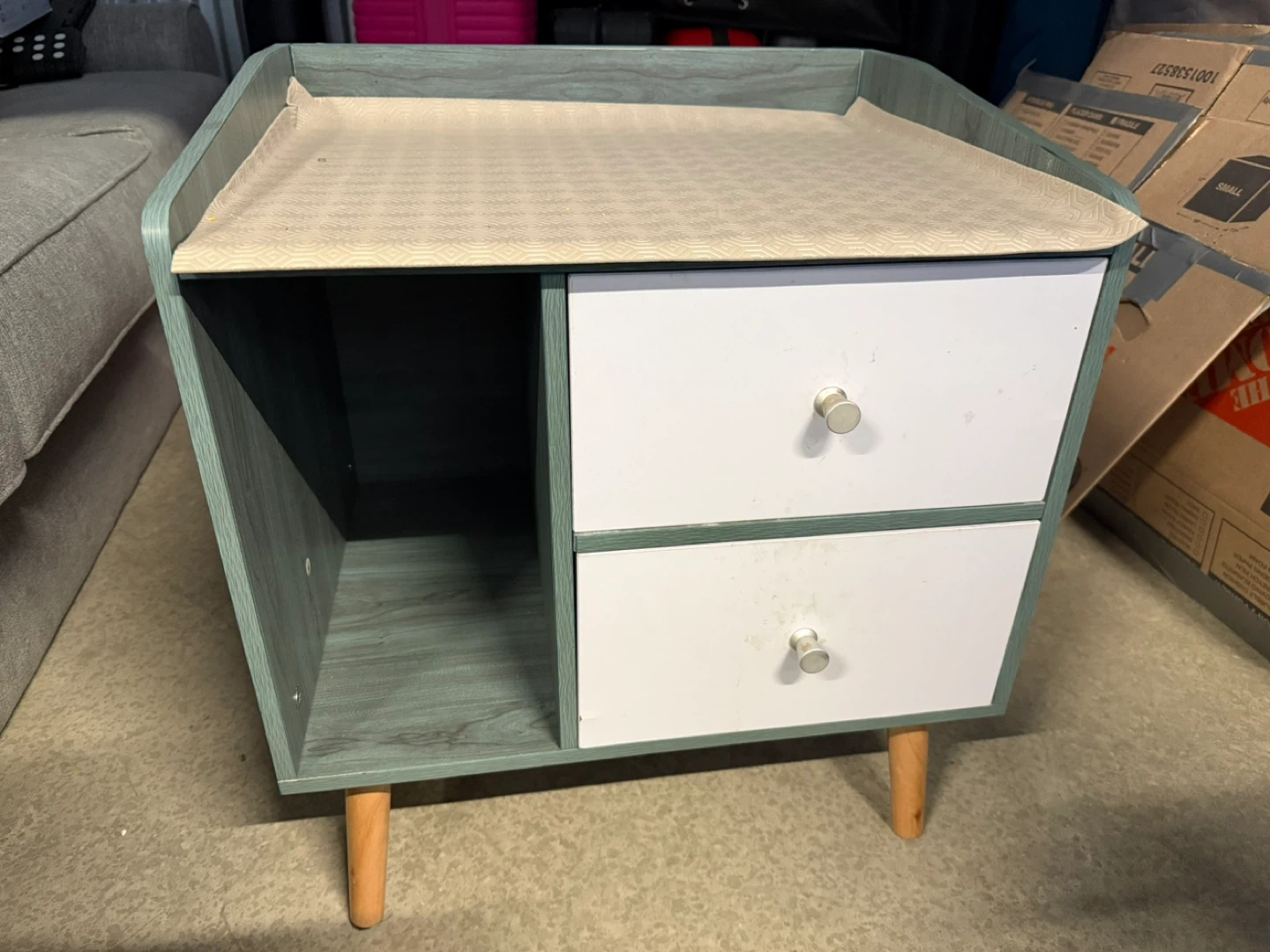 Teal and White Nightstand with Two Drawers
