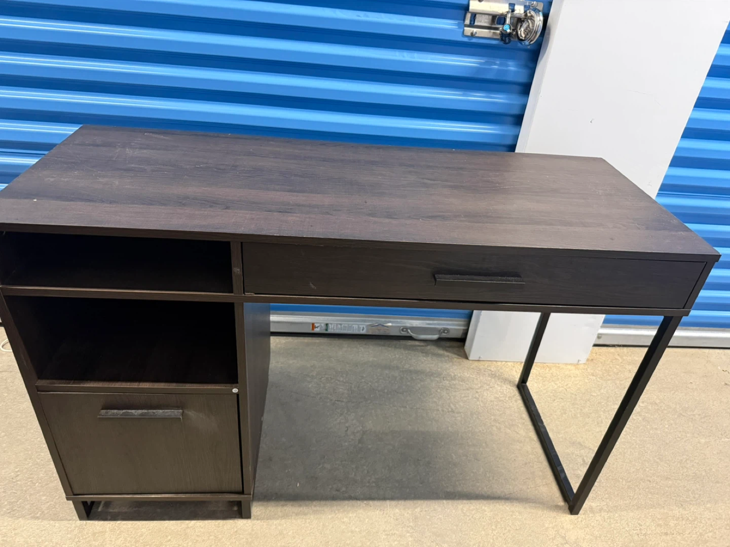 Dark Brown Desk with Drawer and Shelving