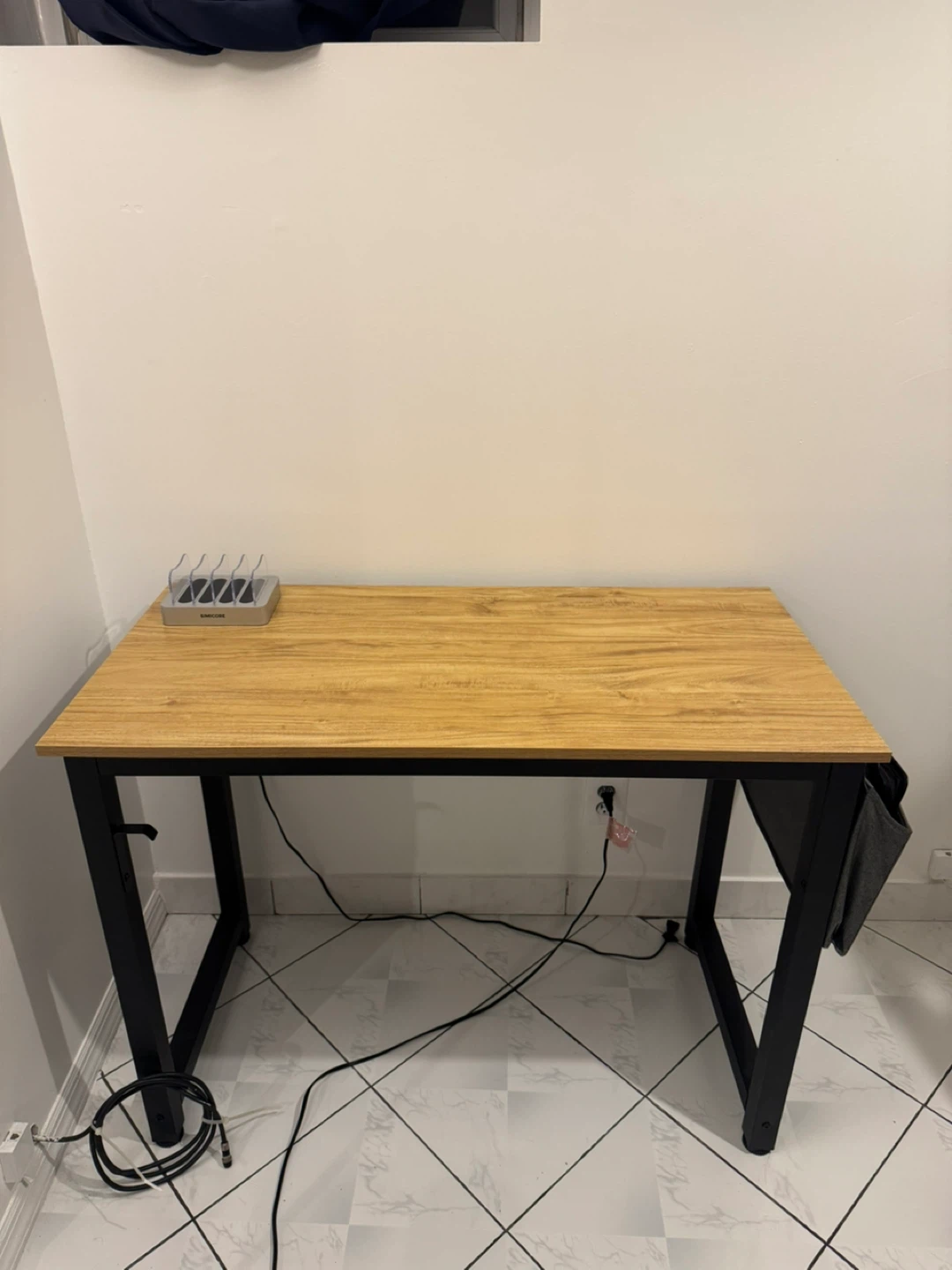 Simple Wood Grain Desk with Attached Fabric Organizer