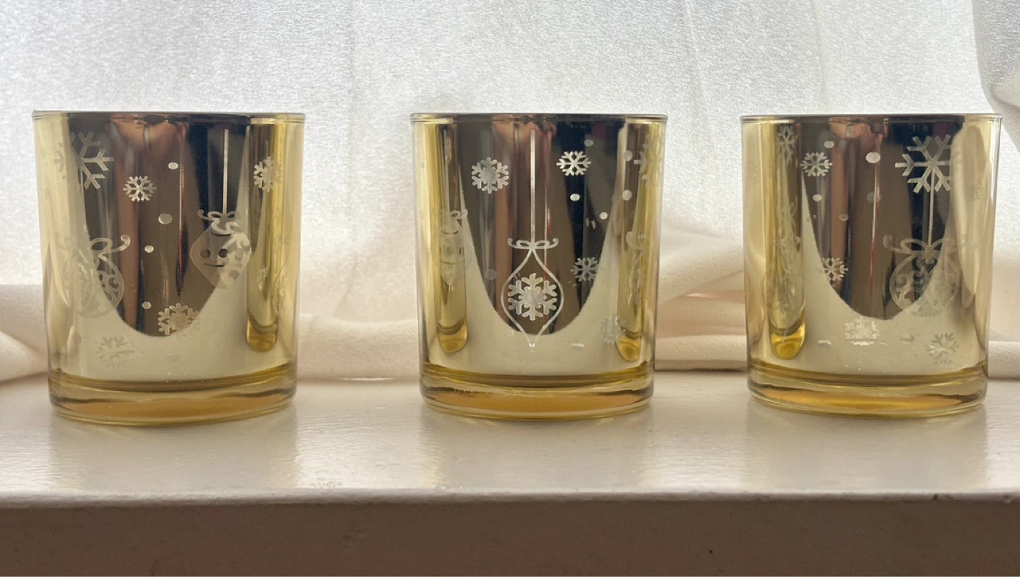 Set of 3 Decorative Glass Candle Holders – Winter/Snowflake