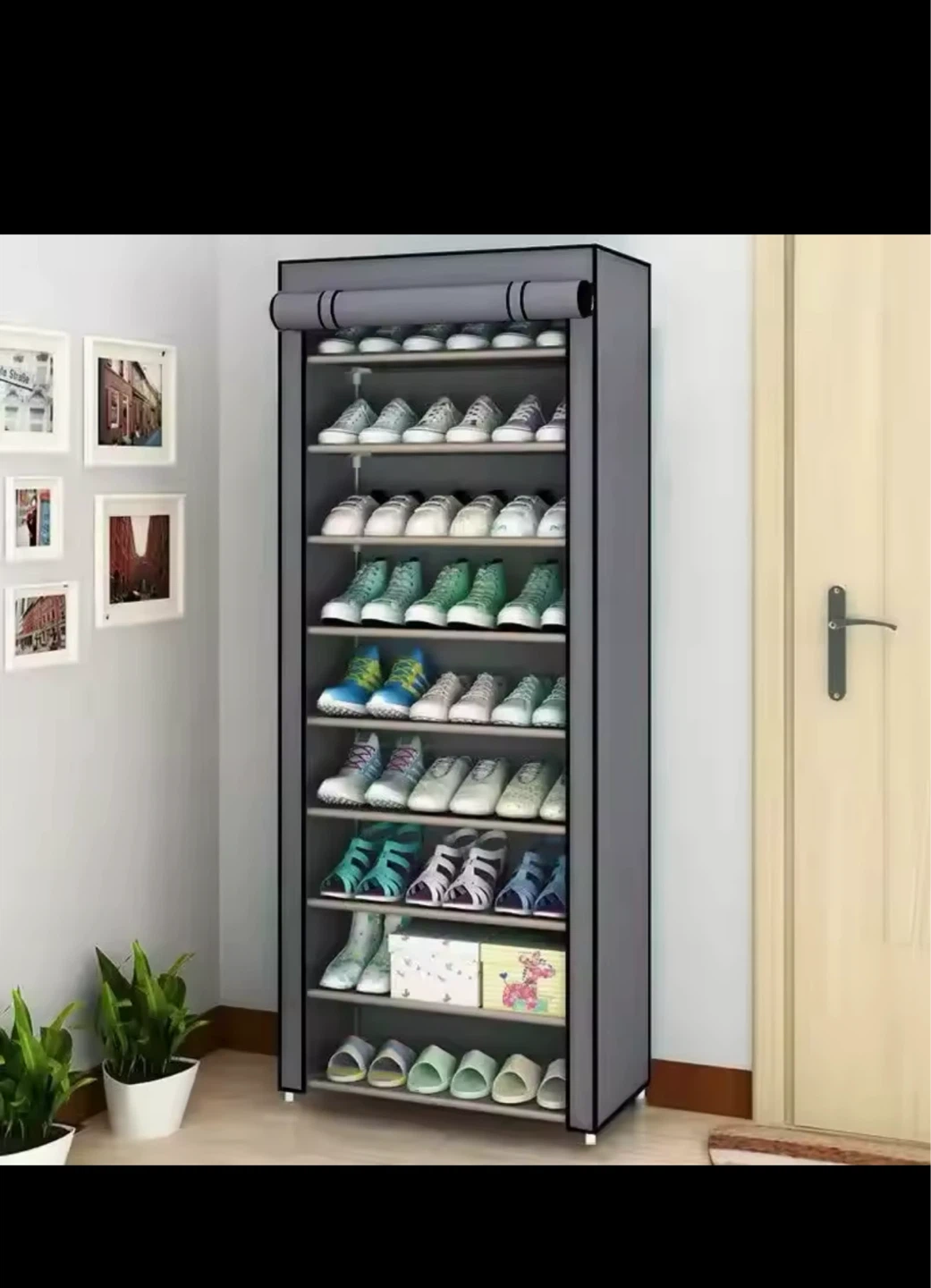 Grey 9-Tier Shoe Rack with Cover,BNIB, grey