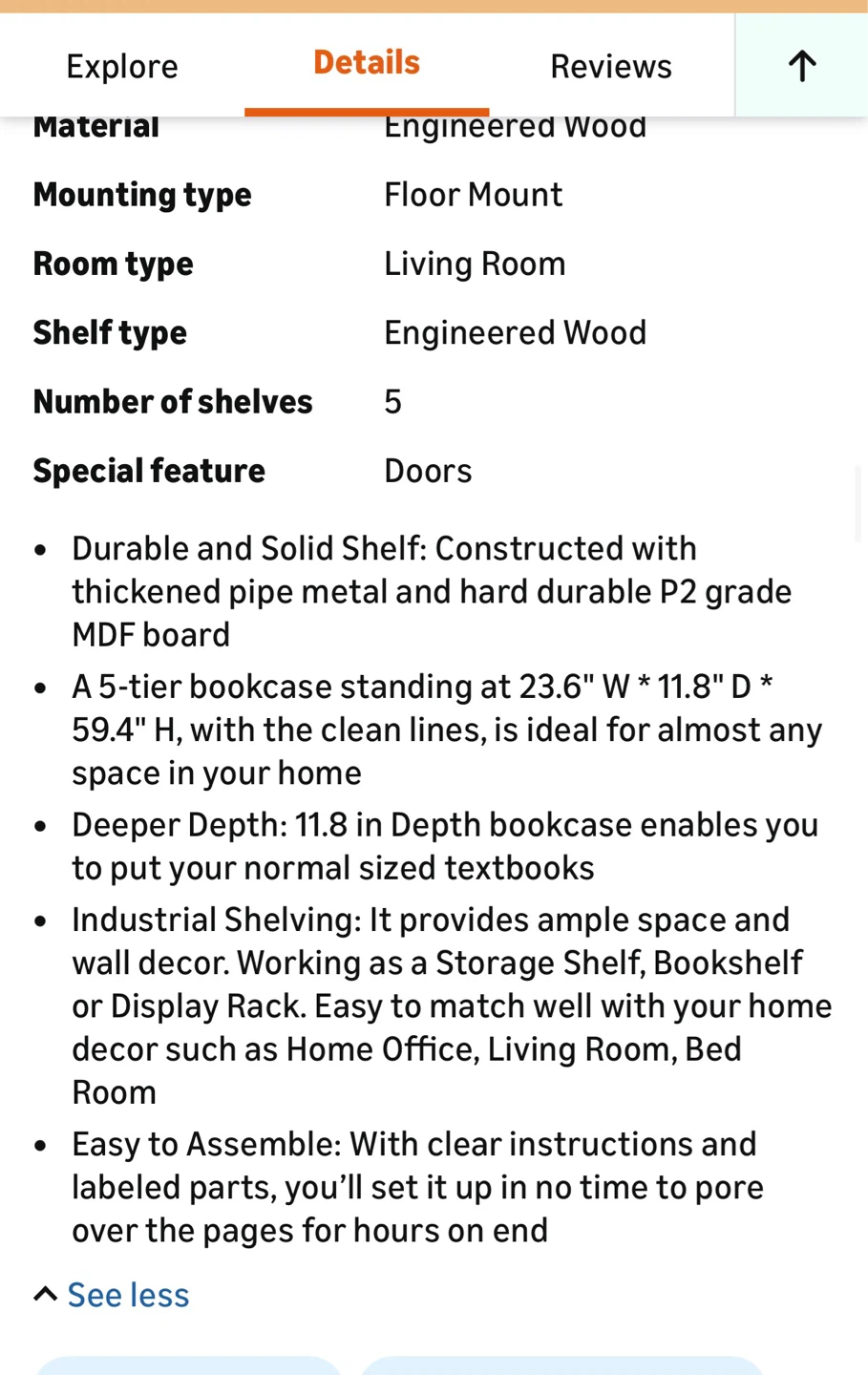 Black 5-Tier Bookshelf with Doors - photo 5
