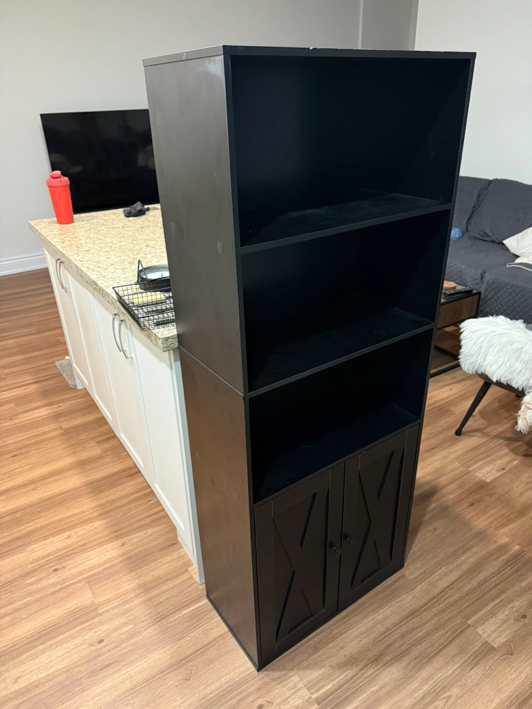 Black 5-Tier Bookshelf with Doors - photo 2